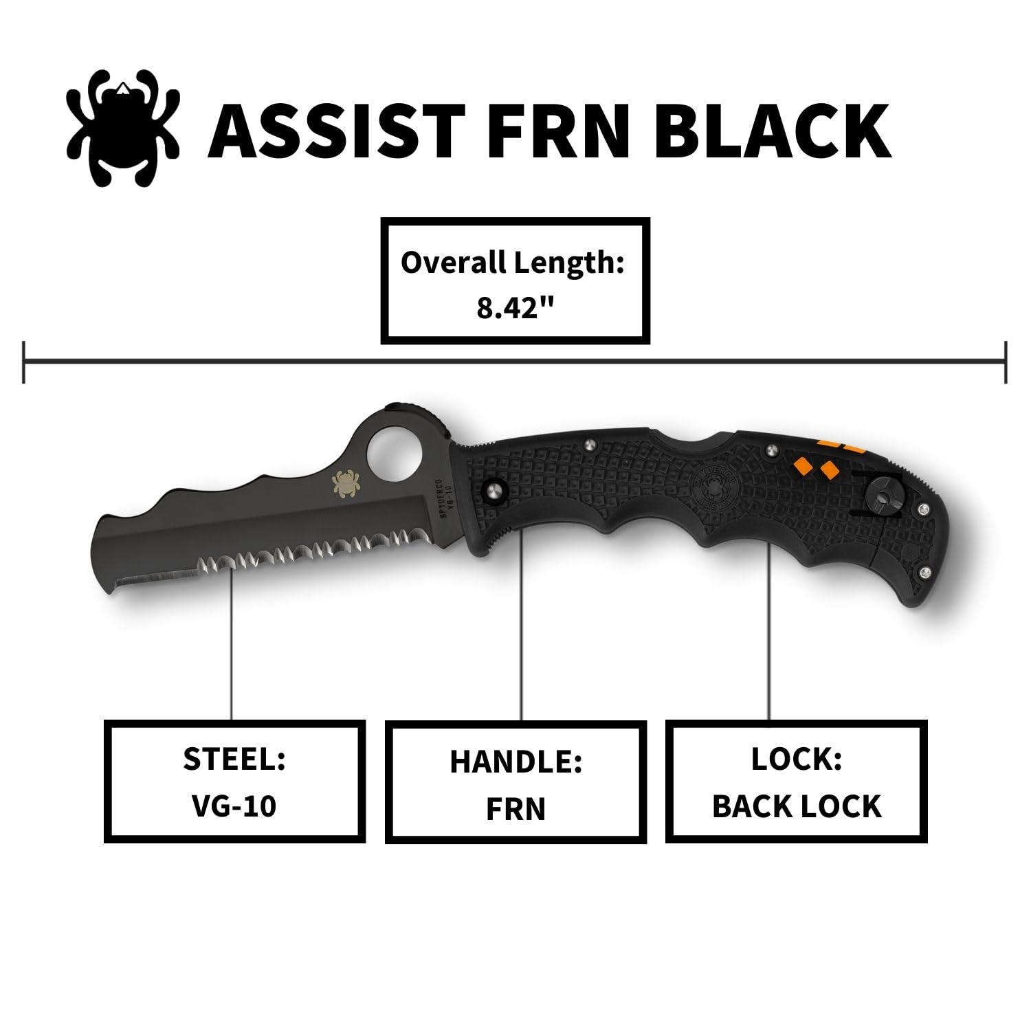 Spyderco Rescue Jr Folding Knife - Compact & Lightweight EDC Pocket Knife for Outdoor, Camping, Hiking & Emergency Situations