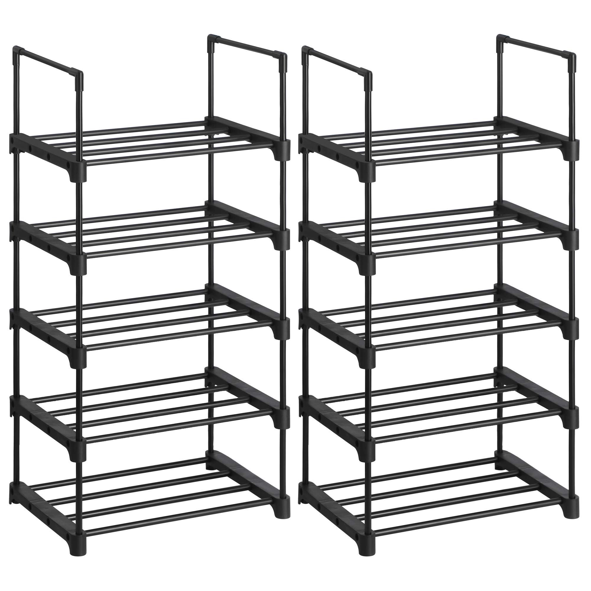 SONGMICS 5-Tier Shoe Rack Organizer - Set of 2 Sturdy Metal Shoe Storage Shelves for Entryway, Closet & Mudroom - Easy Assembly Space-Saving Black Shoe Shelf ULSA055B02 | Perfect for Small Spaces, Apartment Living & Shoe Organization