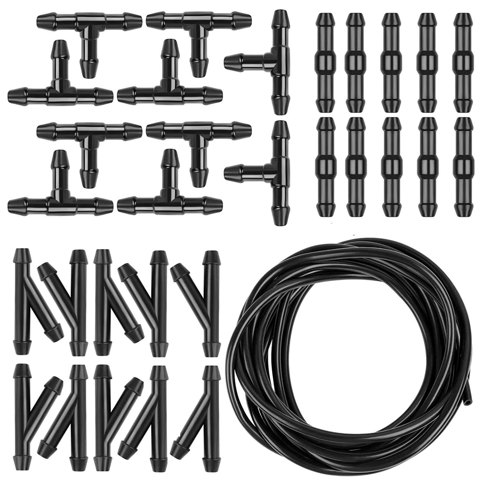30 PCS Universal Car Windshield Washer Hose Kit - 13.1Ft/4m Durable Rubber Hose with 30 Quick-Connect Fittings - Compatible with Most Vehicle Water Pumps & Nozzles (Black) - Perfect for Car Wash, Windshield Cleaning & Fluid System Maintenance