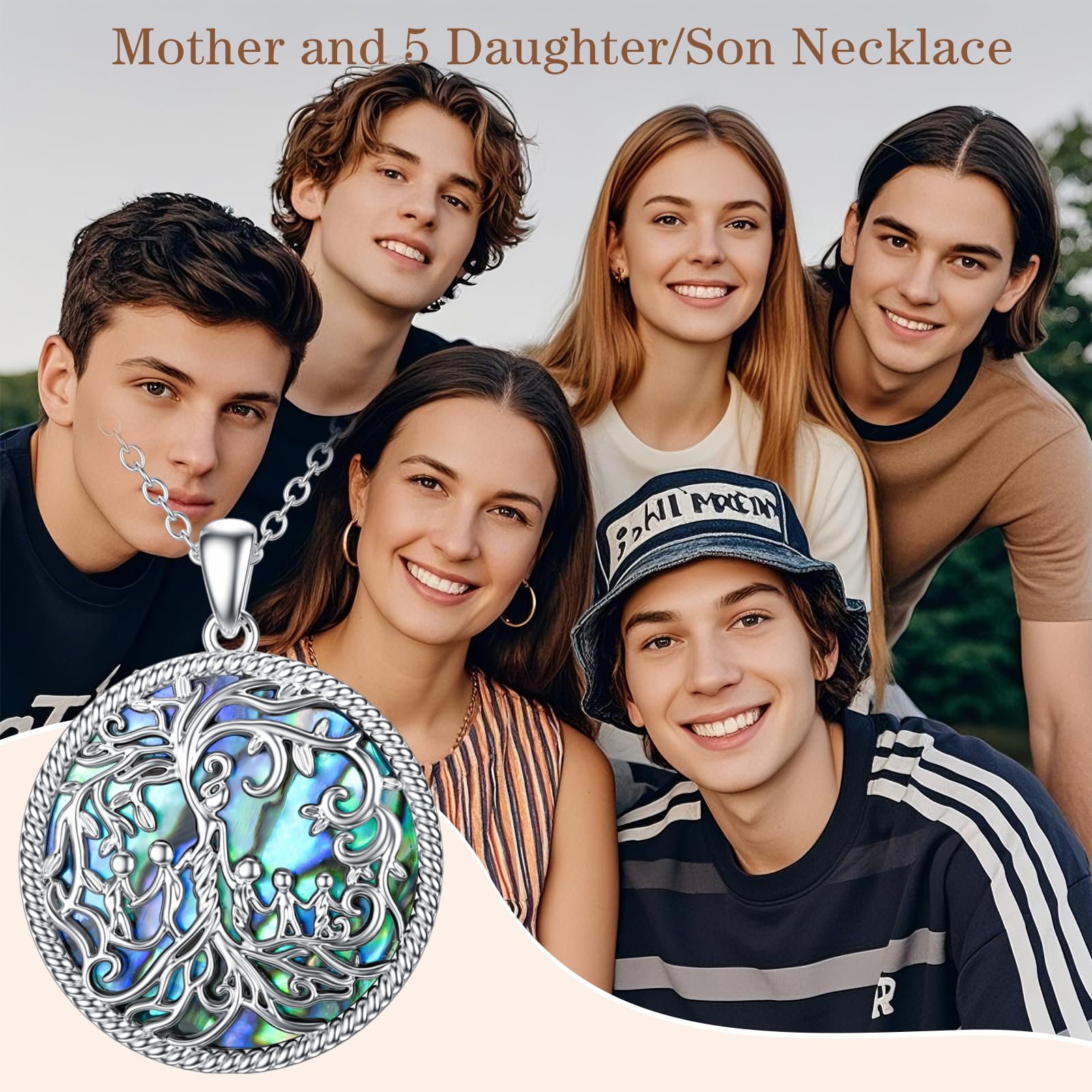 TOUPOP 925 Sterling Silver Tree of Life Pendant Necklace - Mother & Children Birthstone Jewelry for Mom, Anniversary Gift for Women from Daughter/Son | Perfect for Birthday, Mother's Day & Special Occasions
