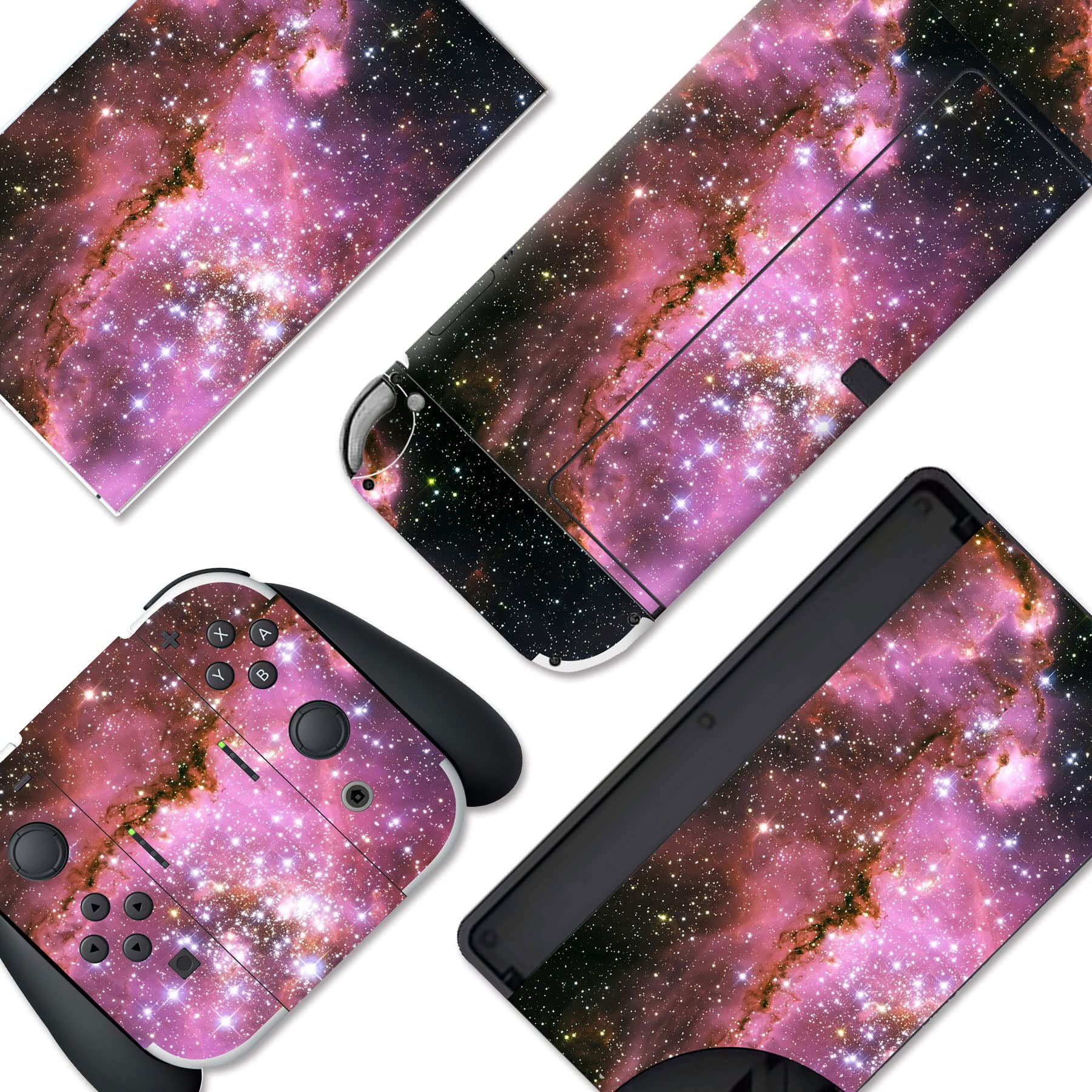 PlayVital Full Set Protective Stickers for Nintendo Switch OLED Model - Custom Vinyl Decal Skins for Switch OLED Console, Joycon, Dock & Grip (Purple Galaxy) - Perfect for Gaming Protection & Personalization