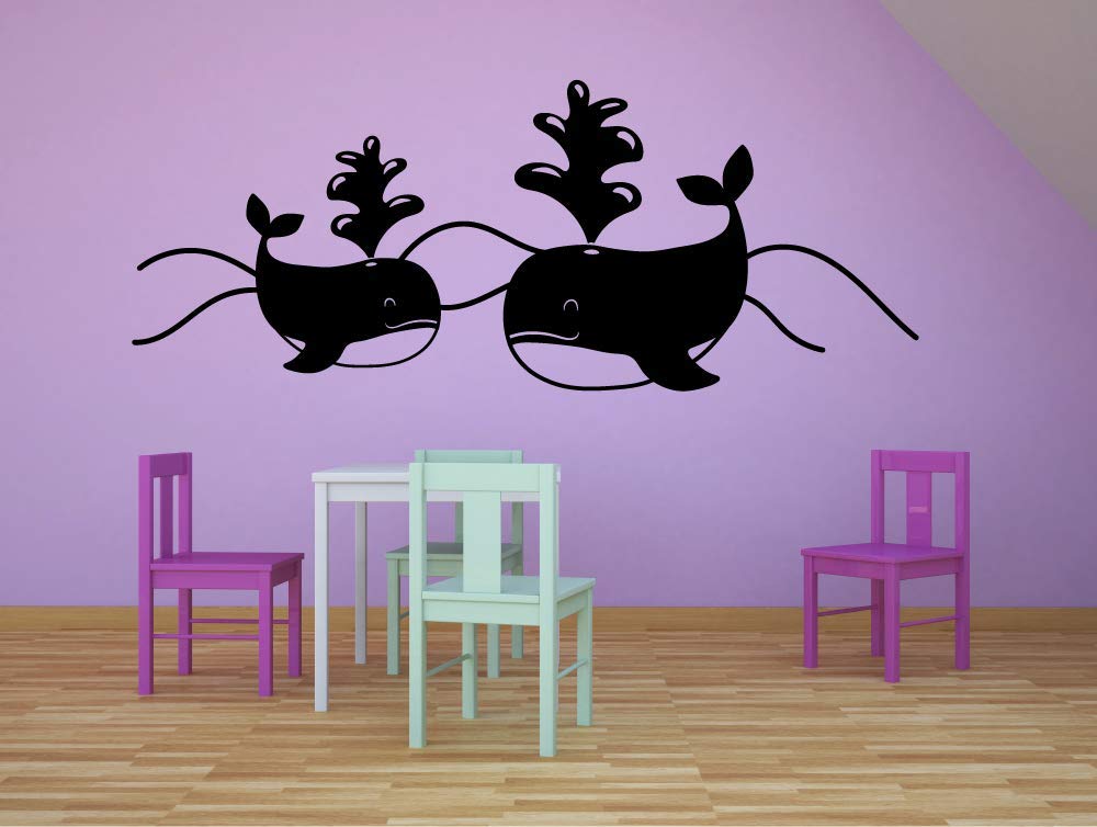 Happy Whales Friends Whale Swim Cute Sea Ocean Animal Wall Sticker Decal - 18x20 Inch Vinyl Wall Art for Kids Room, Nursery, Bedroom & Kindergarten Decor - Perfect for Baby Shower Gifts & Underwater Themed Room Design