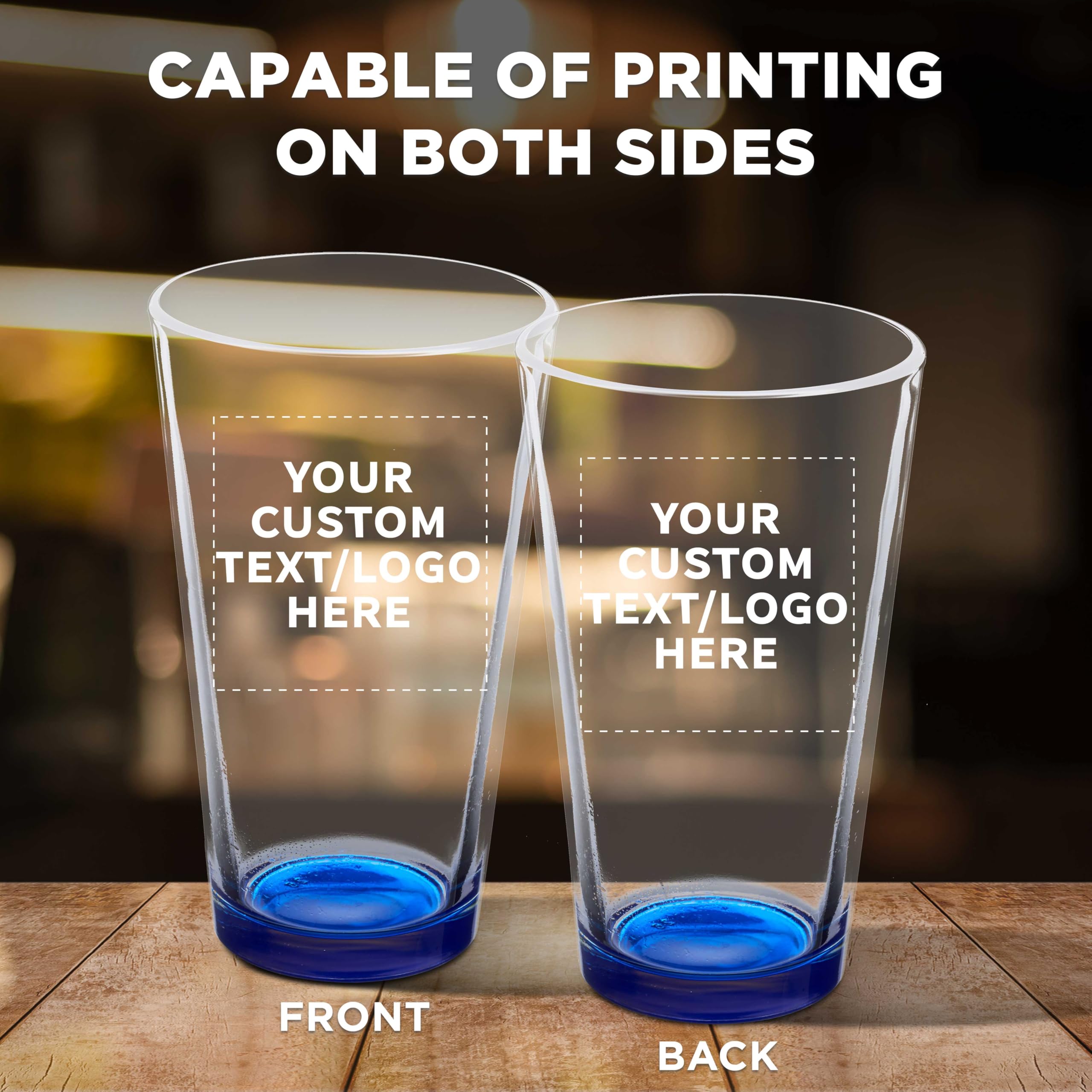 Custom Libbey 16 oz Pint Glasses Set of 50 - Personalized Bulk Beer Mugs, Heavy Duty Bar Drinkware in Blue - Perfect for Pubs, Restaurants & Party Favors