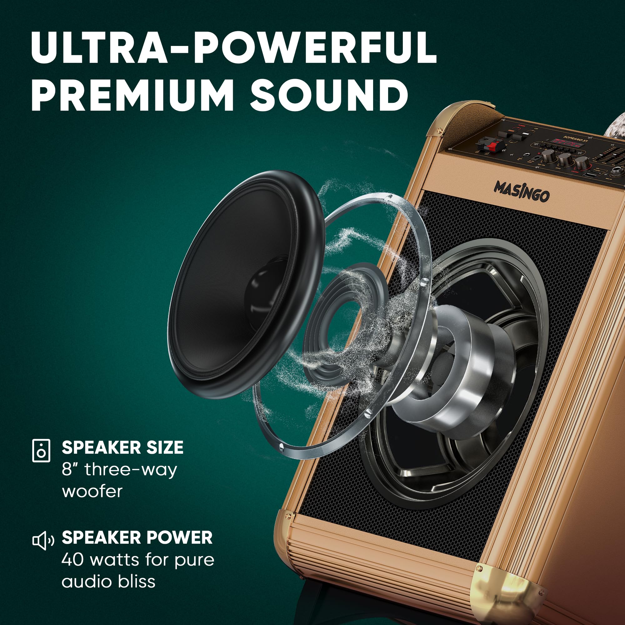 MASINGO X1 2.0 Karaoke Machine with Bluetooth Wireless Microphones - Portable PA Speaker System with Disco Lights, Lyrics Display & TV Cable for Home Parties, Kids Singing, and Outdoor Gatherings