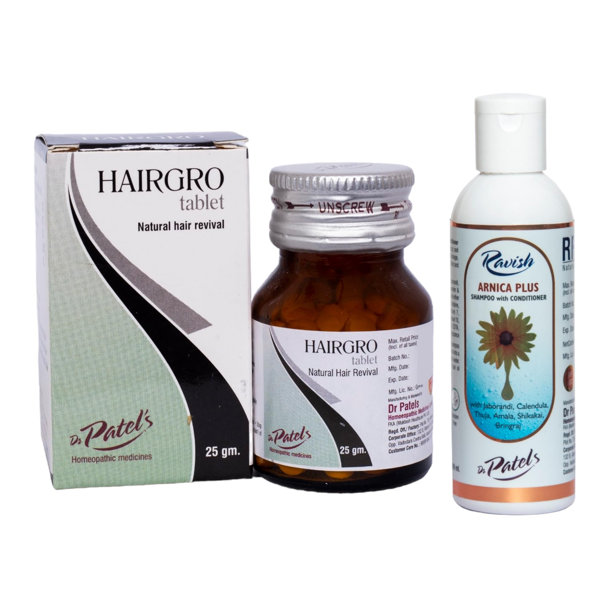 Dr. Patel's Hair Growth Vitamins & Arnica Plus Shampoo Combo - Reduce Hair Loss, Repair Split Ends & Thinning Hair | For Dry, Frizzy Hair Care & Scalp Health | 2-Piece Hair Treatment Set for Women & Men | Perfect for Daily Use & Damaged Hair Recovery