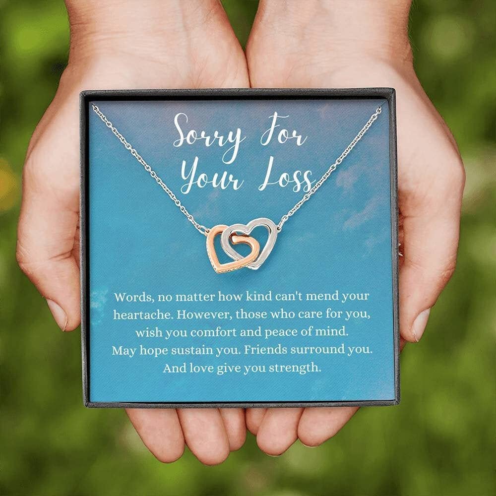 Handmade Interlocking Hearts Necklace - Personalized Memorial Gift for Loss of Spouse (White & Gold) - Perfect for Grieving & Remembrance
