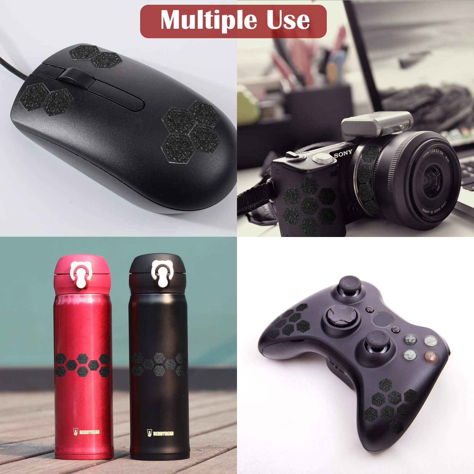 4-Pack Anti-Slip Hexagon Grip Stickers for Phone, Laptop, Tablet & Mouse - Black Non-Slip Decals for Gaming Cases & DIY Crafts (Perfect for Secure Grip While Gaming or Working)