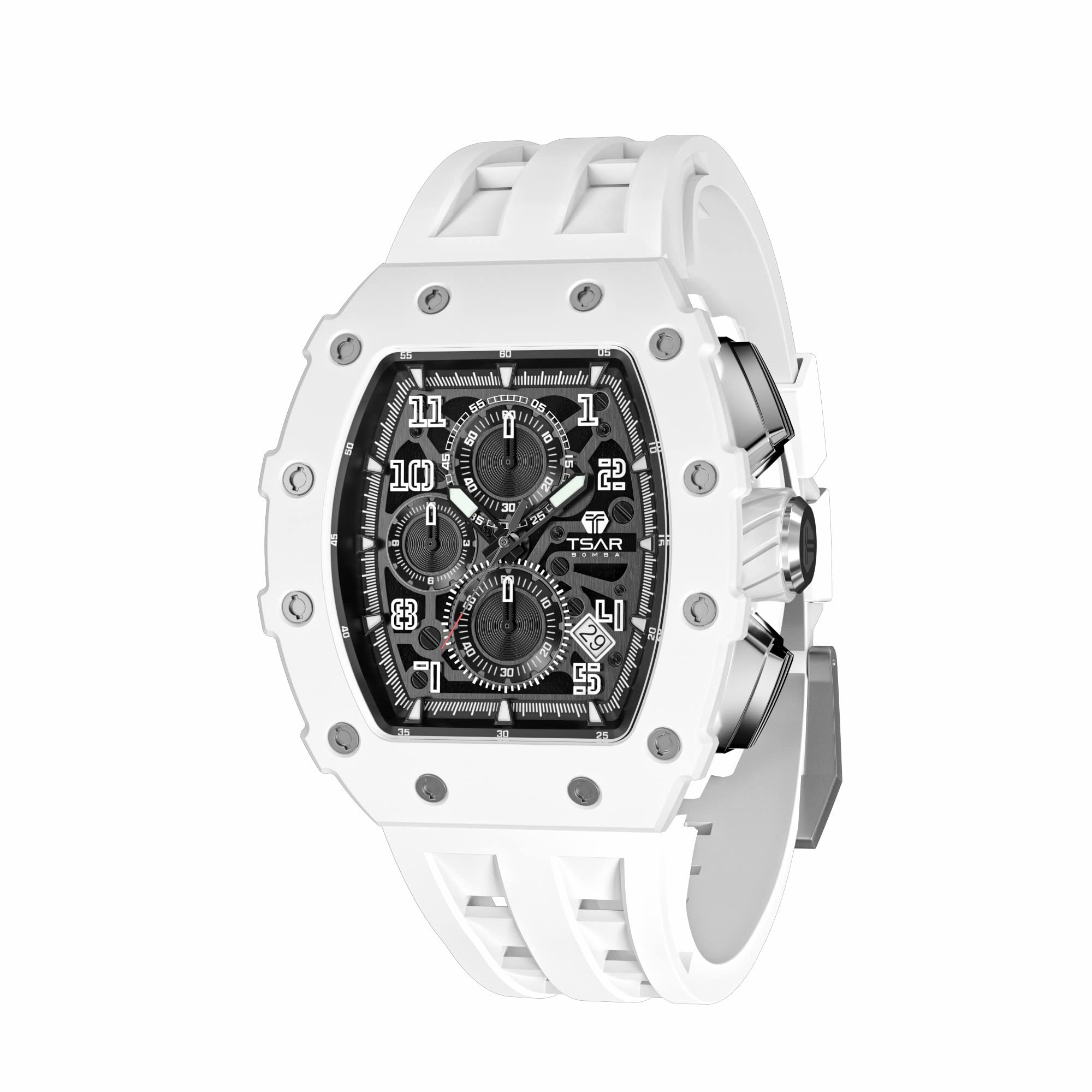 TSAR BOMBA Men's Waterproof Analog Watch - 22mm Silicone Strap, Japanese Quartz Movement, 5ATM, Stopwatch Timer - Elegant Golf Wristwatch for Men, Unique Gift for Him (Ideal for Sports, Business & Casual Wear)