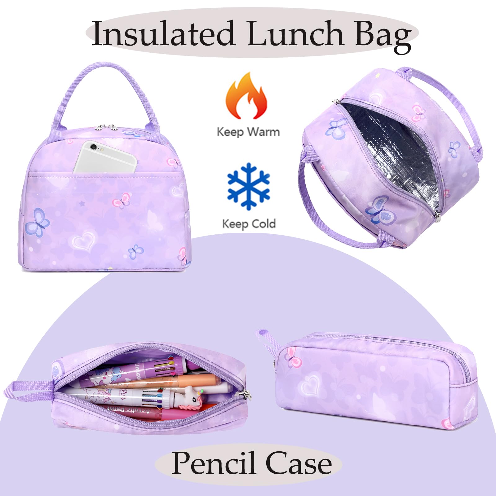 Unicorn Backpack for Girls - 3 in 1 School Bookbag Set with Pencil Case & Lunch Box | Cute Elementary Backpack for School, Travel & Daily Use
