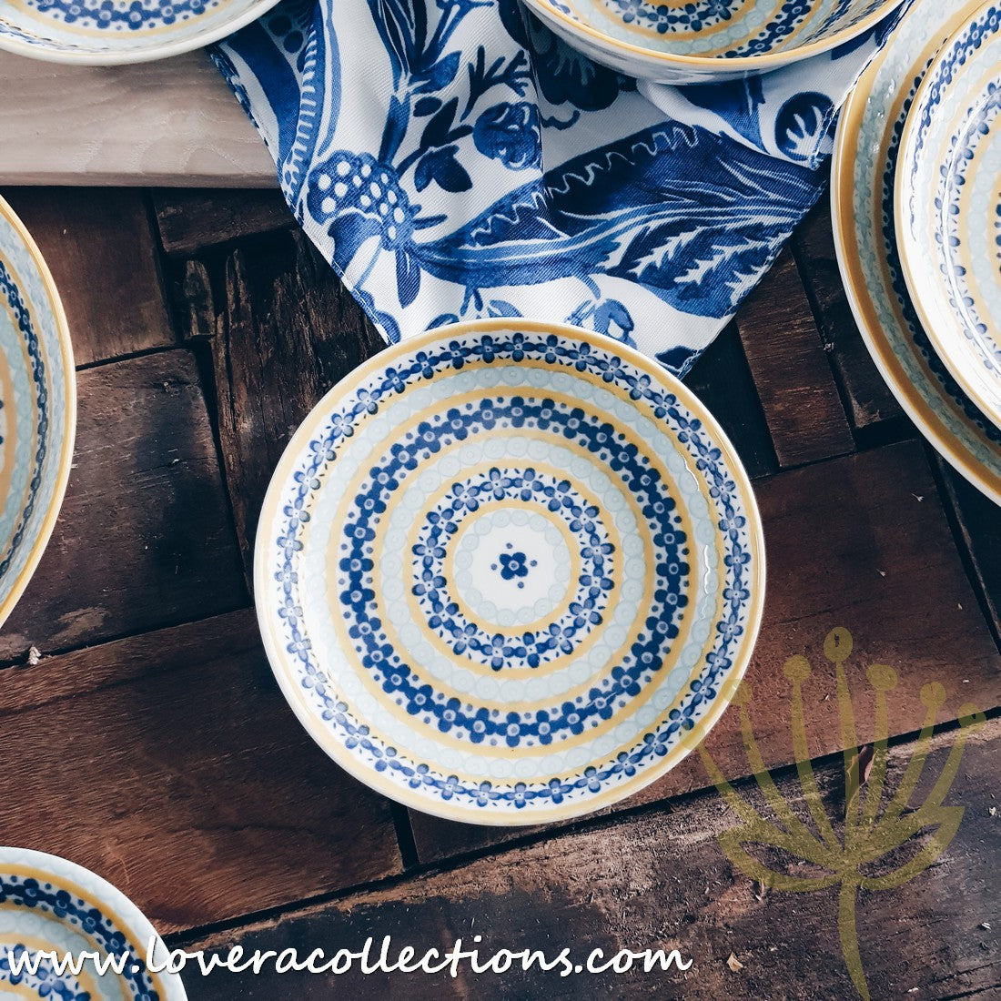 Awasaka Japan Blue & Yellow Floral Tea & Dinnerware Set - Elegant Japanese Ceramic Cups, Plates & Serving Dishes for Afternoon Tea, Dinner Parties & Home Decor
