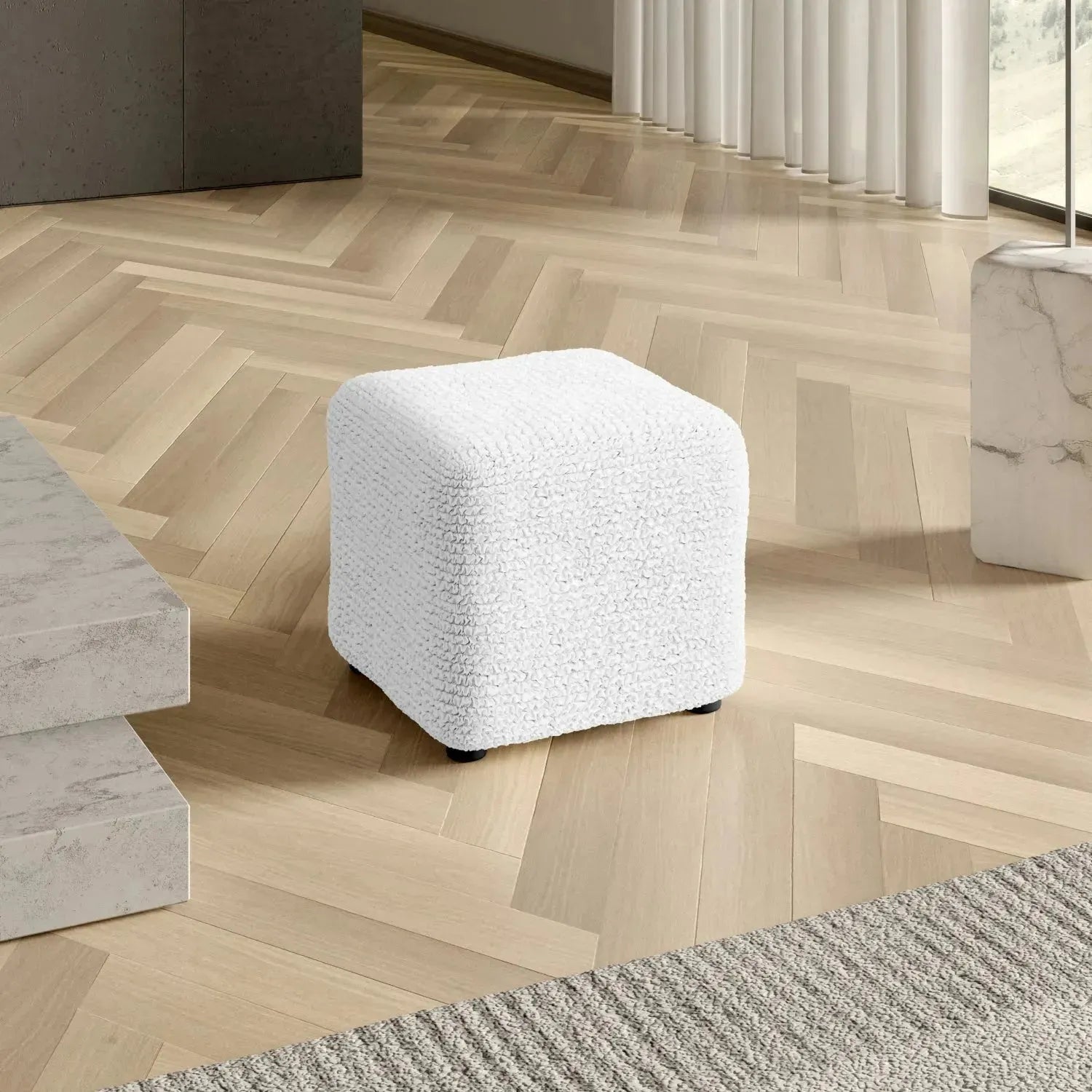 Small Ottoman Slipcover - Microfiber Collection - Perfect for Living Room, Bedroom, and Home Decor