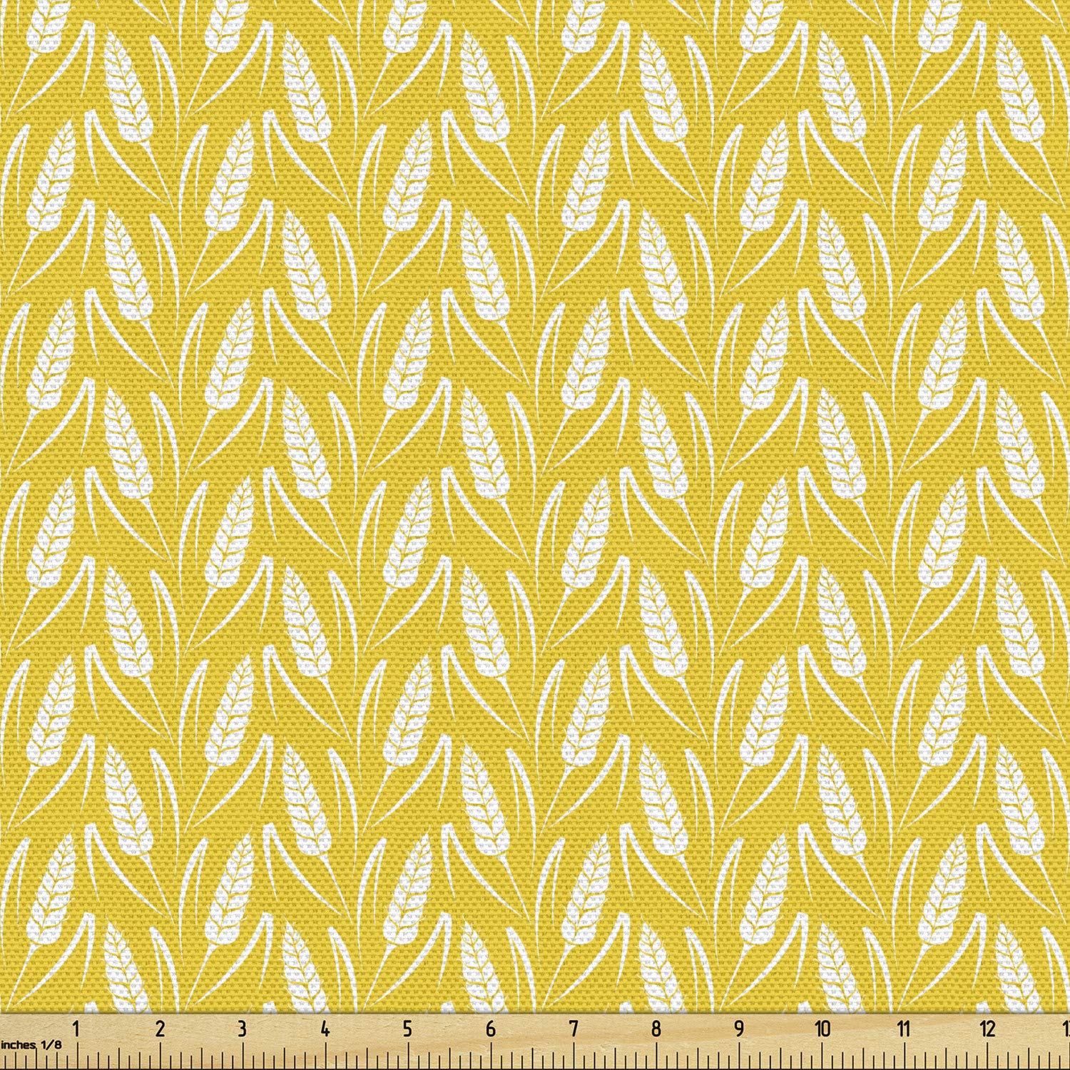 Ambesonne Yellow & White Wheat Fabric by The Yard - Upholstery & Home Decor for Farmhouse Style
