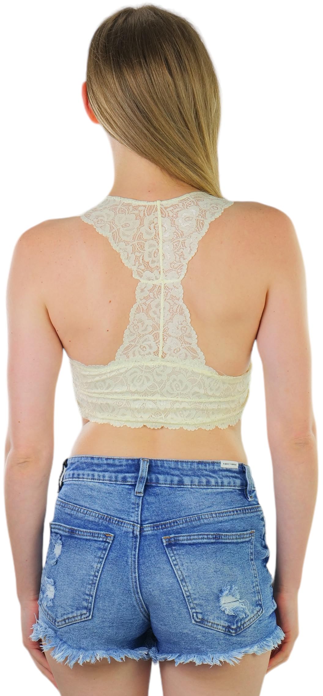 ToBeInStyle Women's Lace Back Bralette - Comfortable Wireless Bralette for Everyday Wear, Yoga, and Lounge
