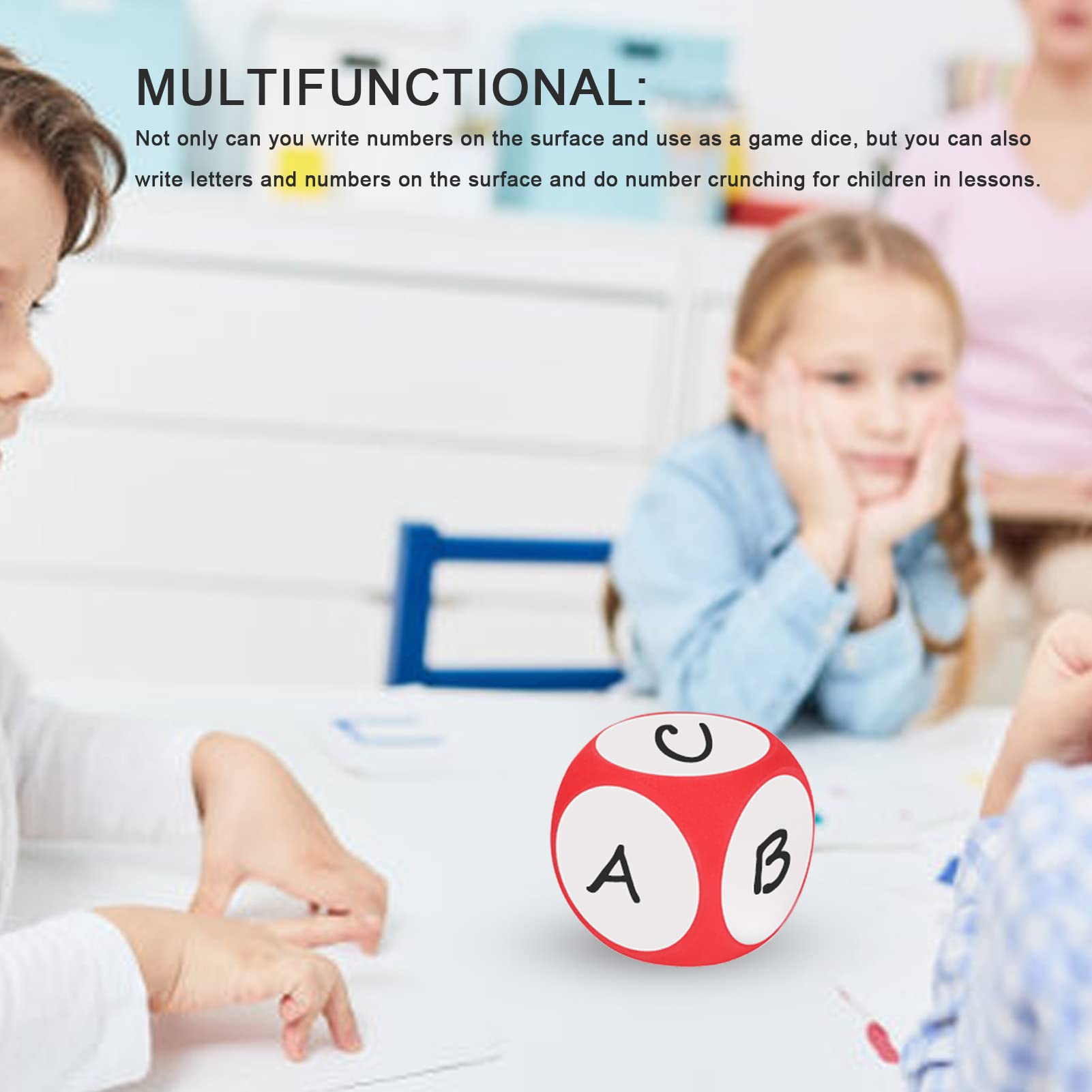 Luqeeg Blank DIY Dice Set - Bright Color Dry Erase Writing Cubes for Education, Teaching & Learning - Portable Cleanable Dice for Classroom, Homeschool & Office Use (Red)