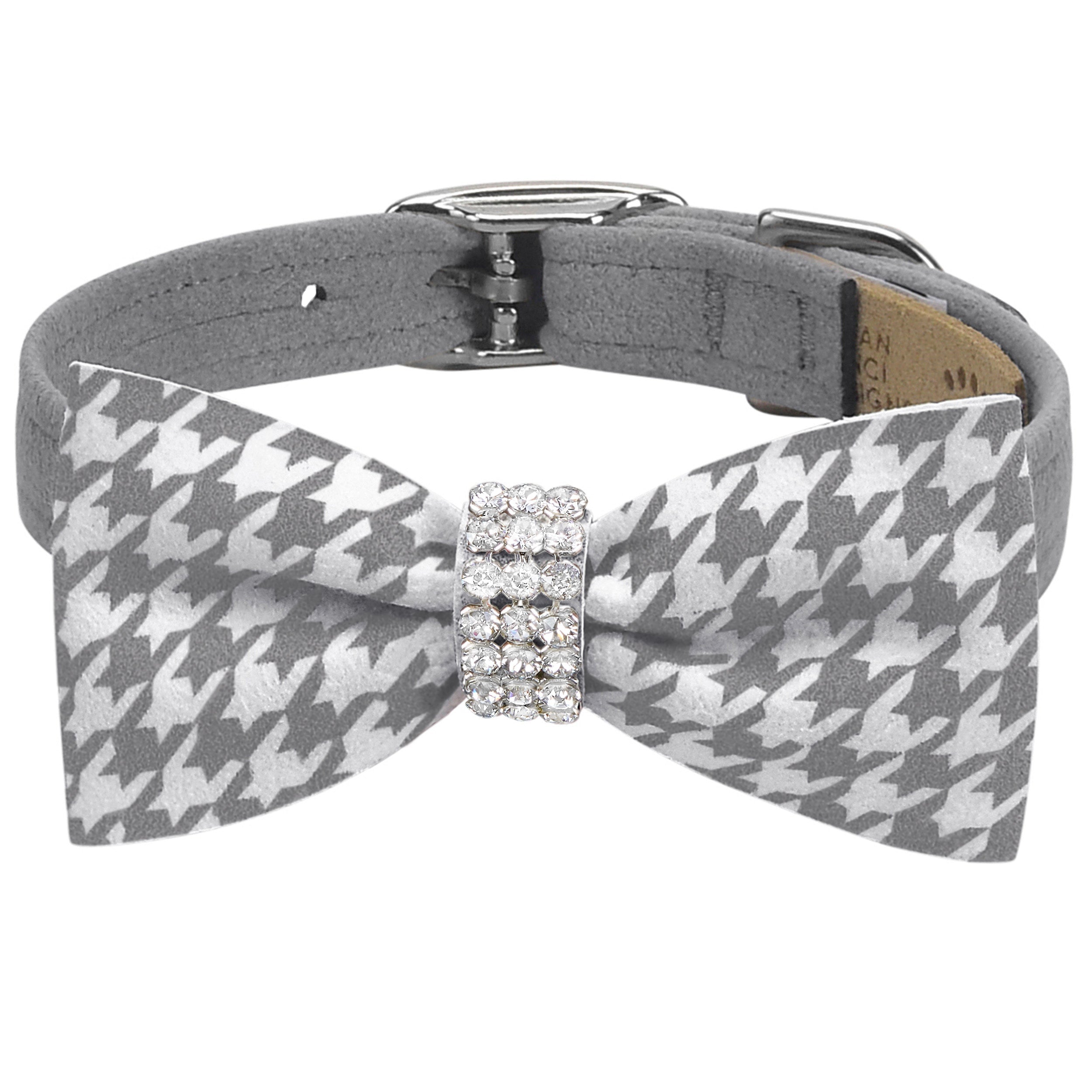Giltmore Platinum Houndstooth Bow Tie - Premium Half Collar Formal Accessory for Men - Perfect for Weddings, Prom & Business Events