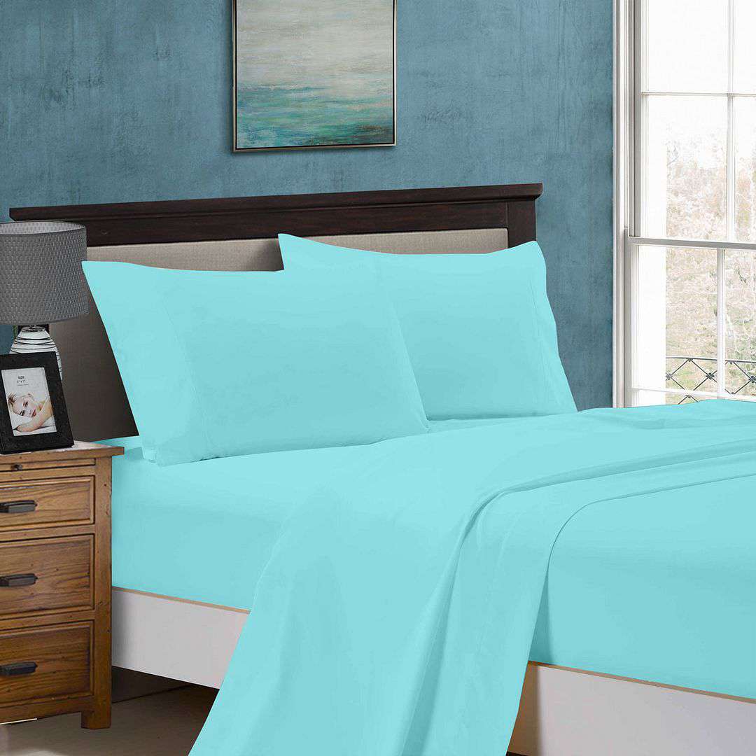 1000 Thread Count Super King Size Bed Sheet Set - Ultra Soft Flat & Fitted Sheets in Aqua Blue - Luxury Bedding for Master Bedroom, Guest Room & Hotel Use