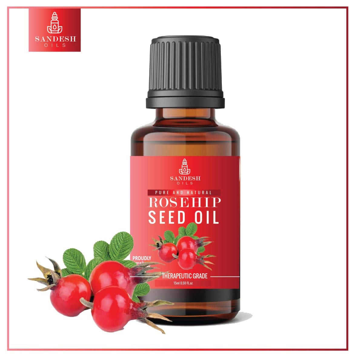 100% Pure Cold-Pressed Rosehip Seed Oil - Lightweight Non-Greasy Face Moisturizer for Dry Skin - Rich in Vitamins A, C & Antioxidants - Natural Hair & Body Treatment - 15ml Bottle - Perfect for Nighttime Skincare & Anti-Aging Routine