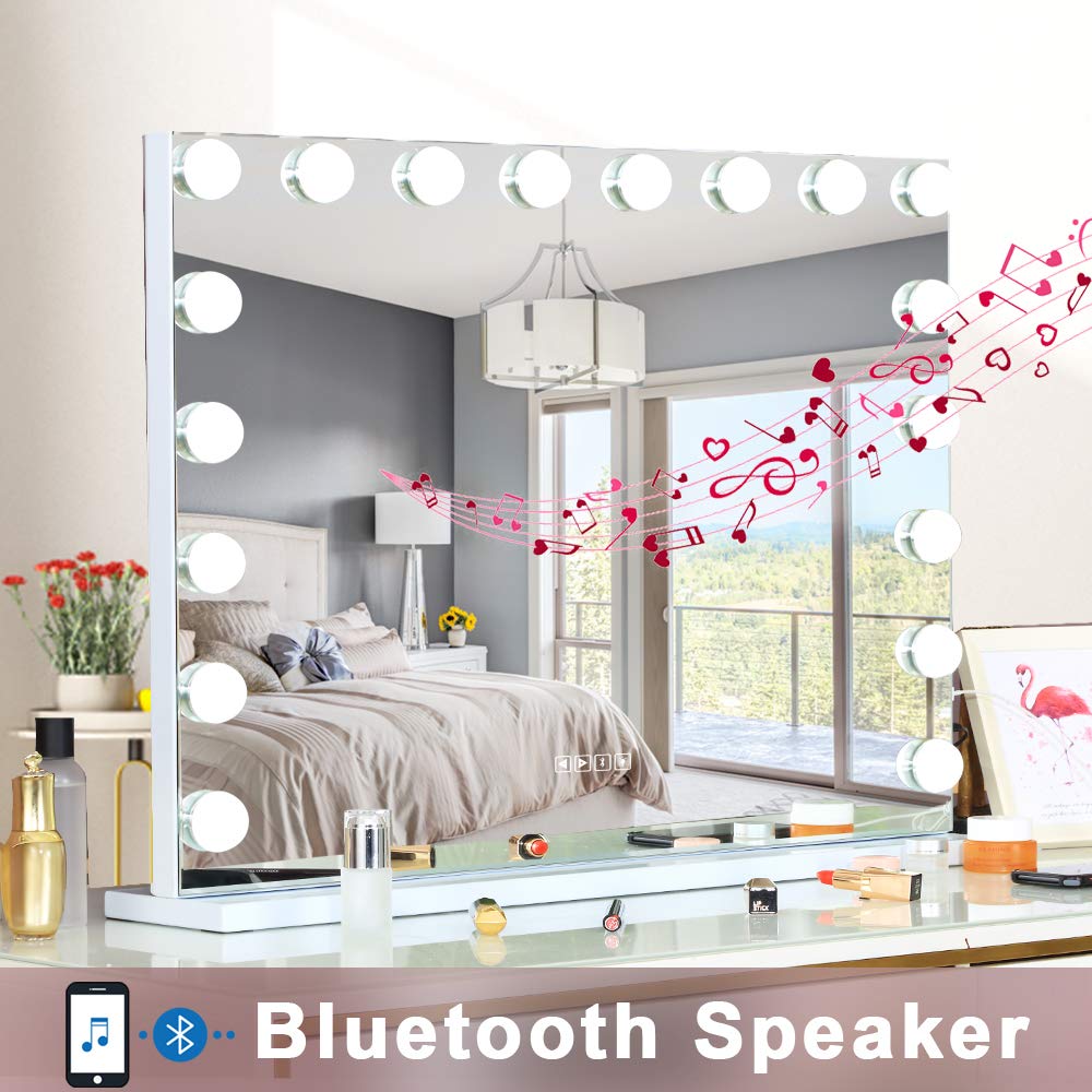 Extra Large Hollywood Vanity Mirror with Bluetooth Speaker, 18 Dimming LED Lights, Touch Screen & USB Charging Port – Perfect for Makeup, Skincare, and Dressing Table