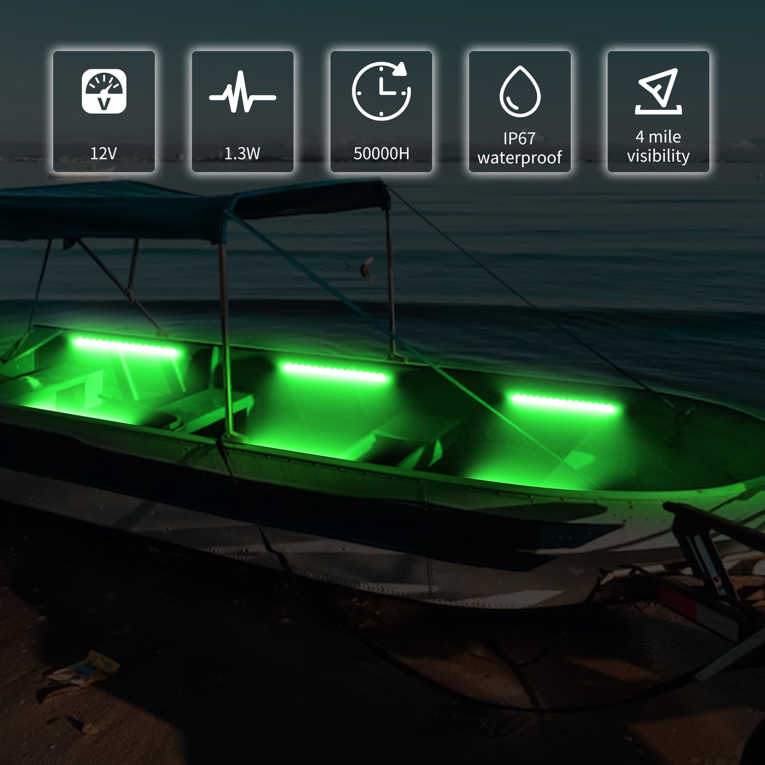 Waterproof LED Boat Interior Lights - 4 Pack Marine LED Strip Lights for Yachts, Fishing & Pontoon Boats | Perfect for Night Fishing & Cabin Lighting