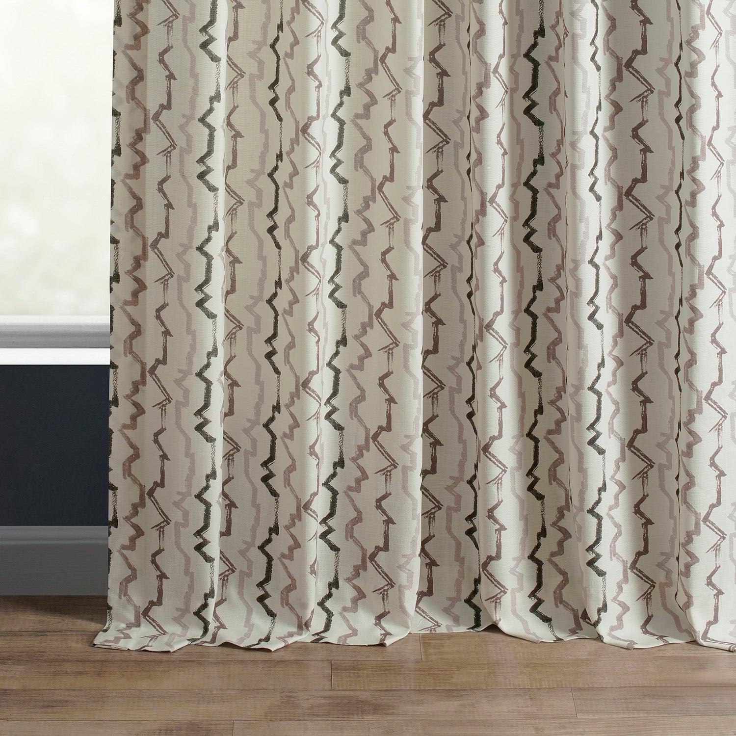 Bark Brown Abstract Textured Printed Cotton Curtain