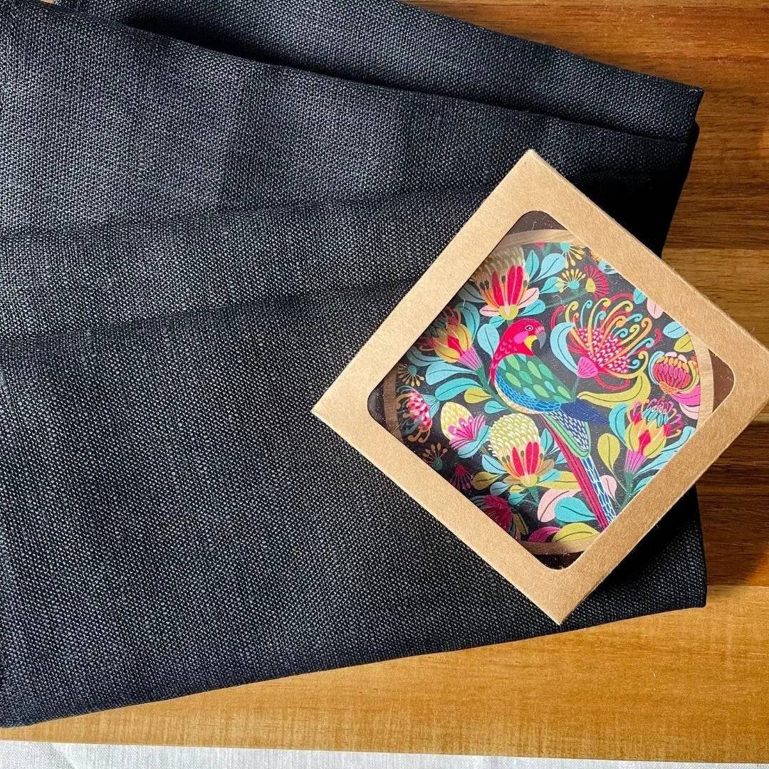 Premium Australian Rosella Parrot Coaster and Napkin Set - 6-Piece Bird-Themed Drinkware for Home Decor, Kitchen, and Party Use | Perfect for Dining, Entertaining, and Gift Giving