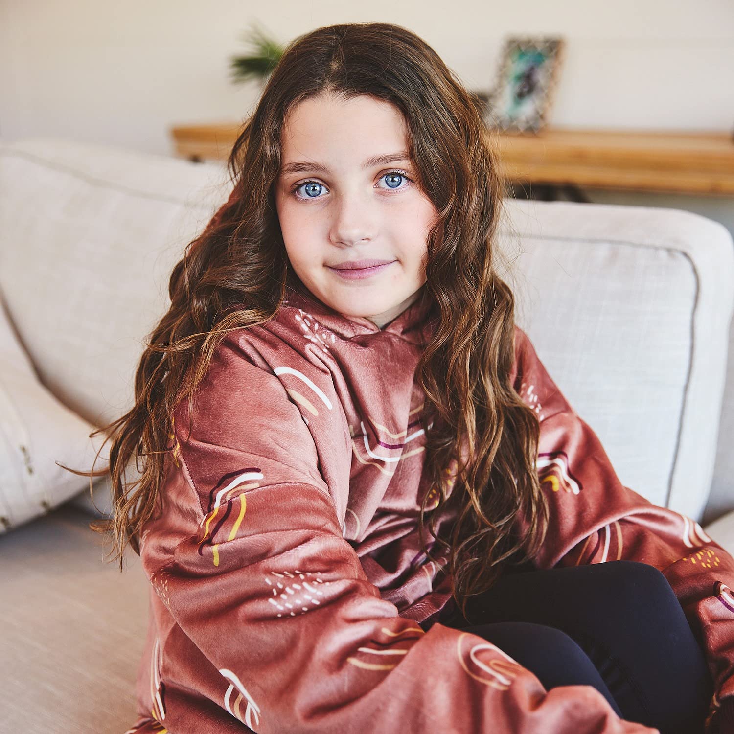 Nestl Kids Wearable Blanket Hoodie - Reversible Plush Microfiber Oversized Hooded Sweatshirt Blanket for Boys & Girls (Burgundy/Rainbow) | Warm Cozy Fleece Lounge Wear for Sleepovers, Movie Nights & Winter Comfort