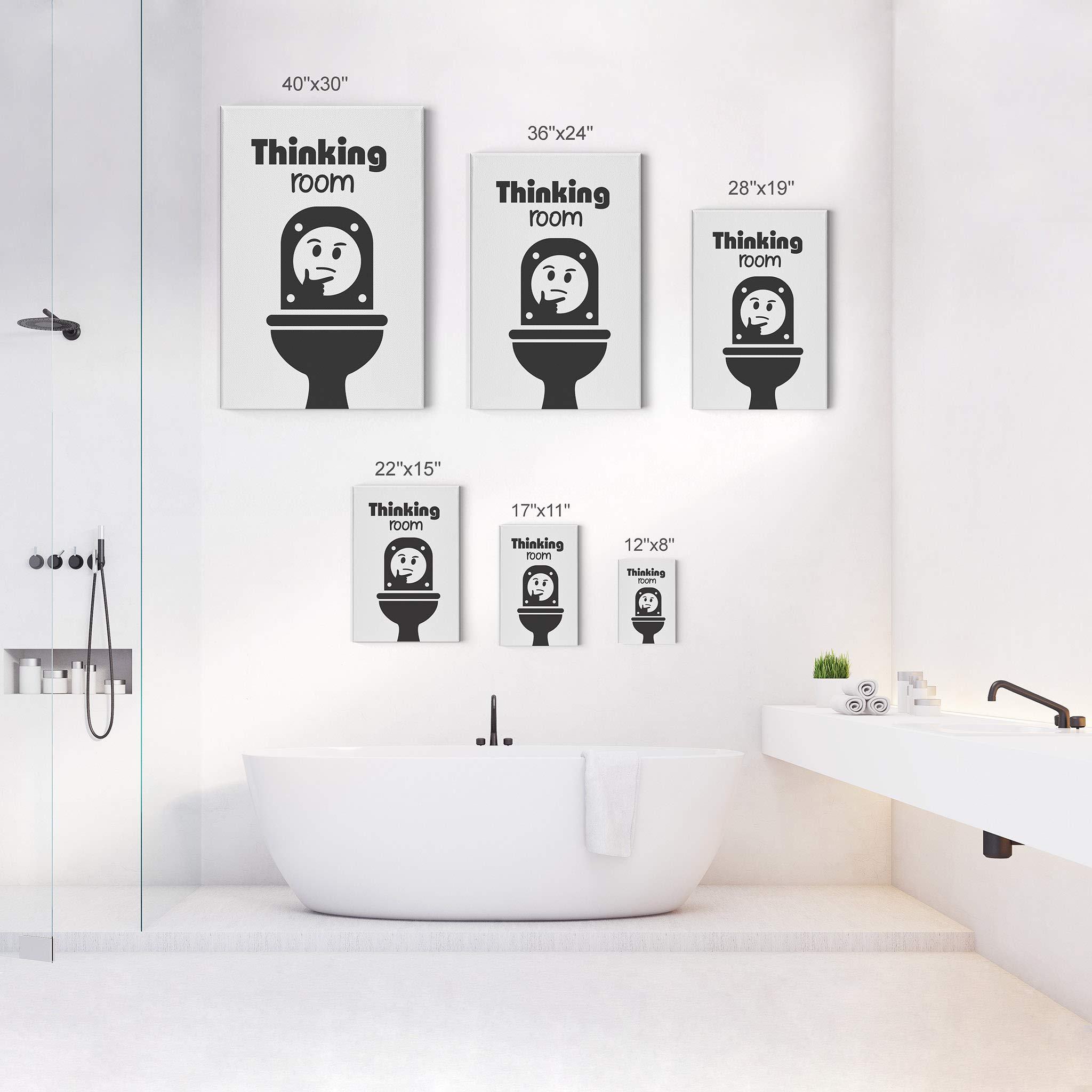Funny Bathroom Wall Art - Smile Art Design Thinking Room Quote Canvas Print - Ready to Hang Bathroom Decor (17x11) - Perfect for Home, Office & Restroom Decoration - Made in USA
