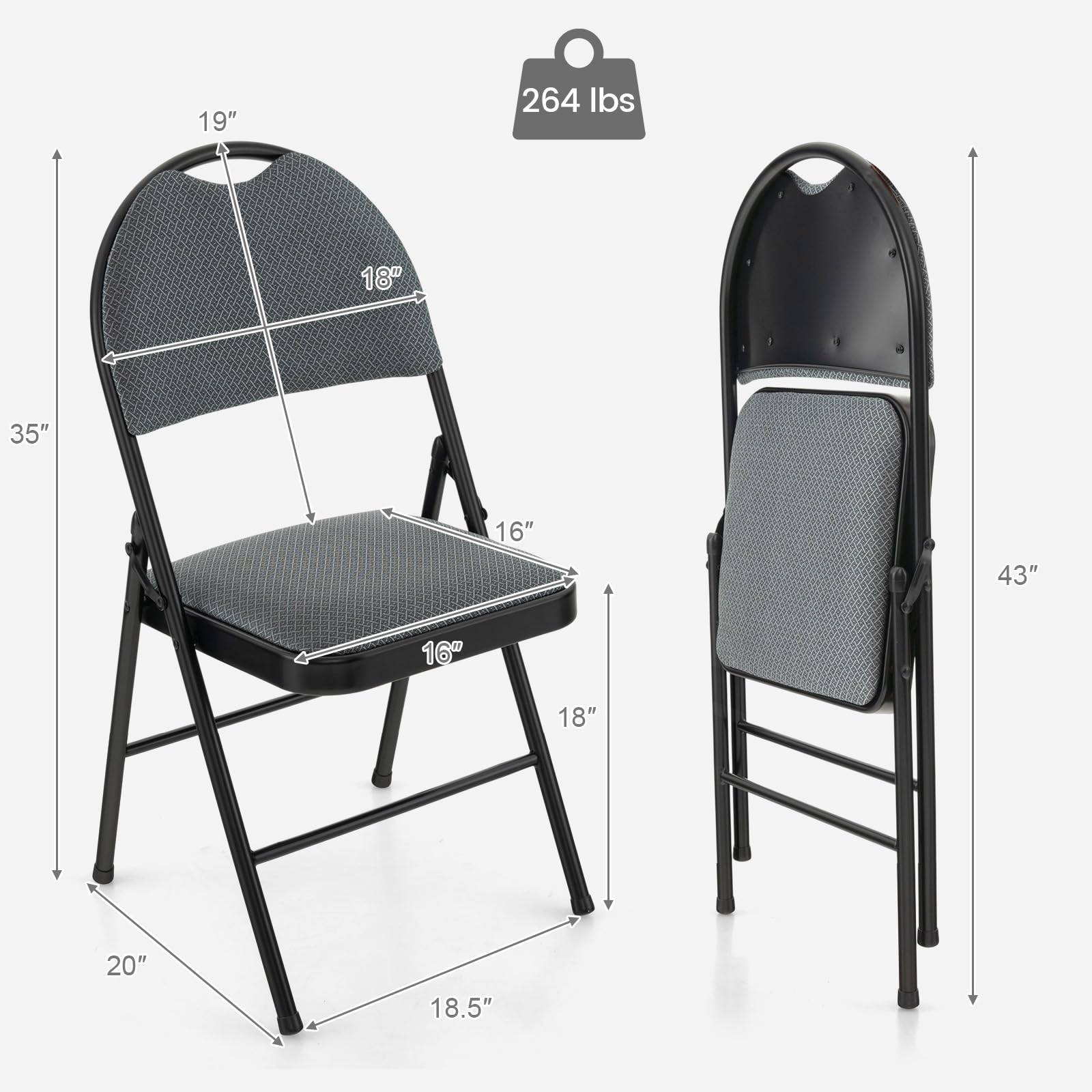 6 Pack Folding Chairs with Padded Seats - Sturdy Steel Frame & Non-Slip Footpads - Portable Stackable Foldable Dining Chairs for Home, Office, Party, Wedding, Camping, and Outdoor Gatherings