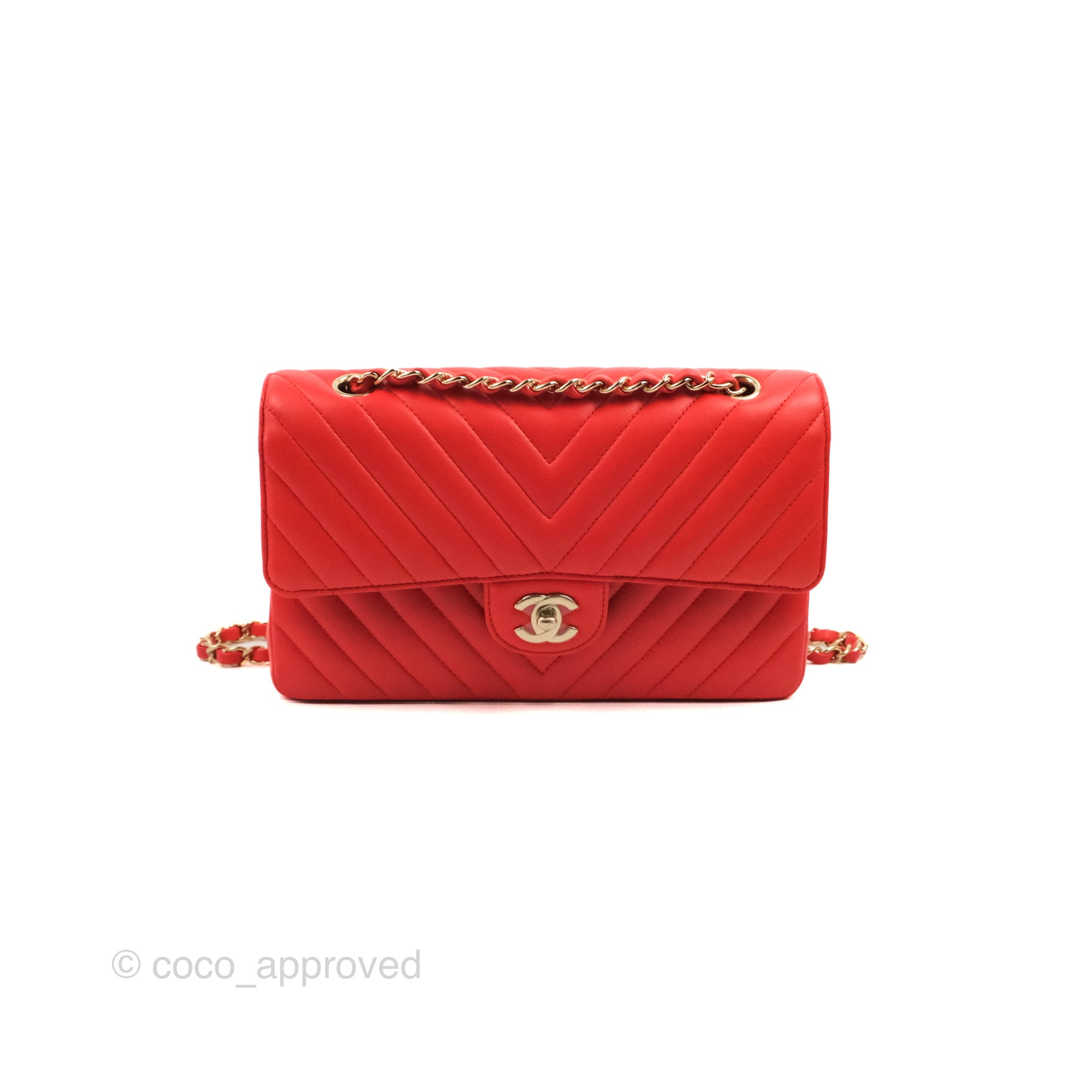 Chanel Classic Medium Flap Bag - Chevron Red Lambskin Leather with Gold Hardware | Luxury Designer Handbag for Women | Perfect for Date Night, Parties & Special Occasions