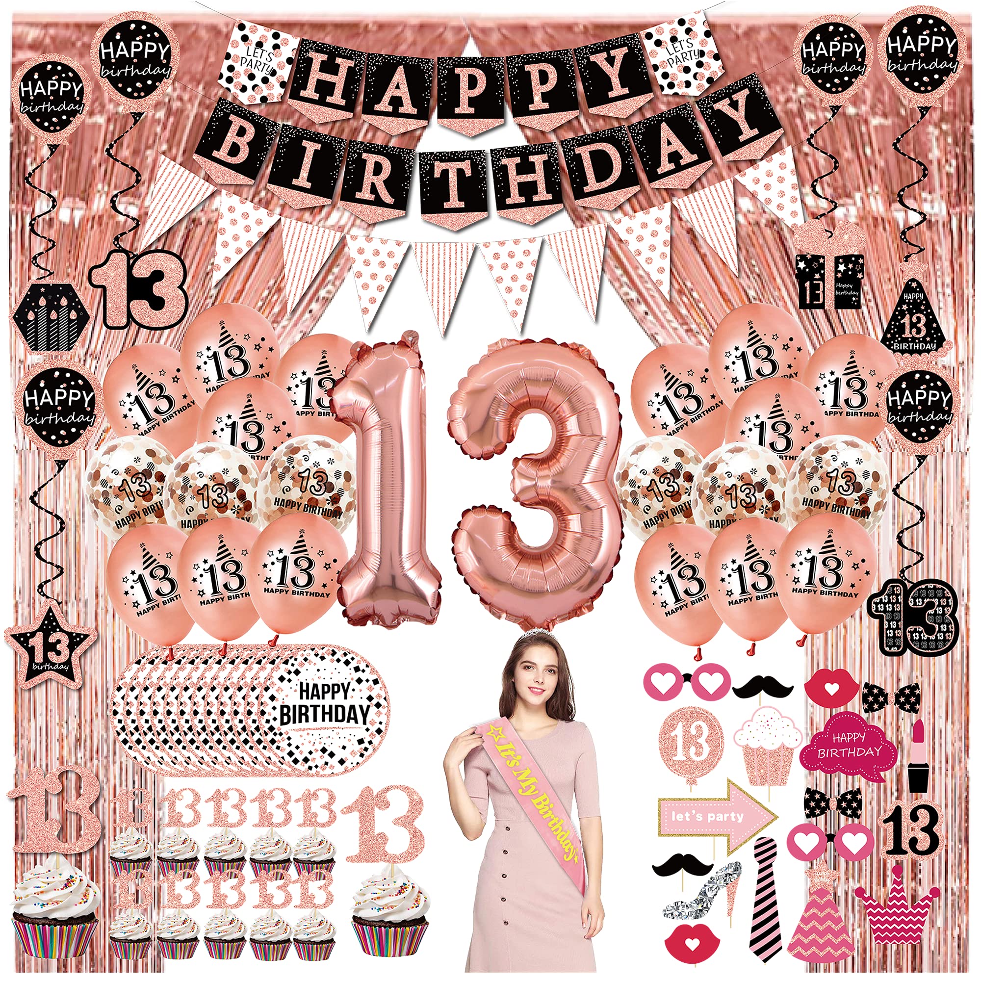 Rose Gold 13th Birthday Party Decorations for Girls - Happy Birthday Banner, Balloons, Party Supplies | Perfect for Teen Birthday Celebrations & Decor