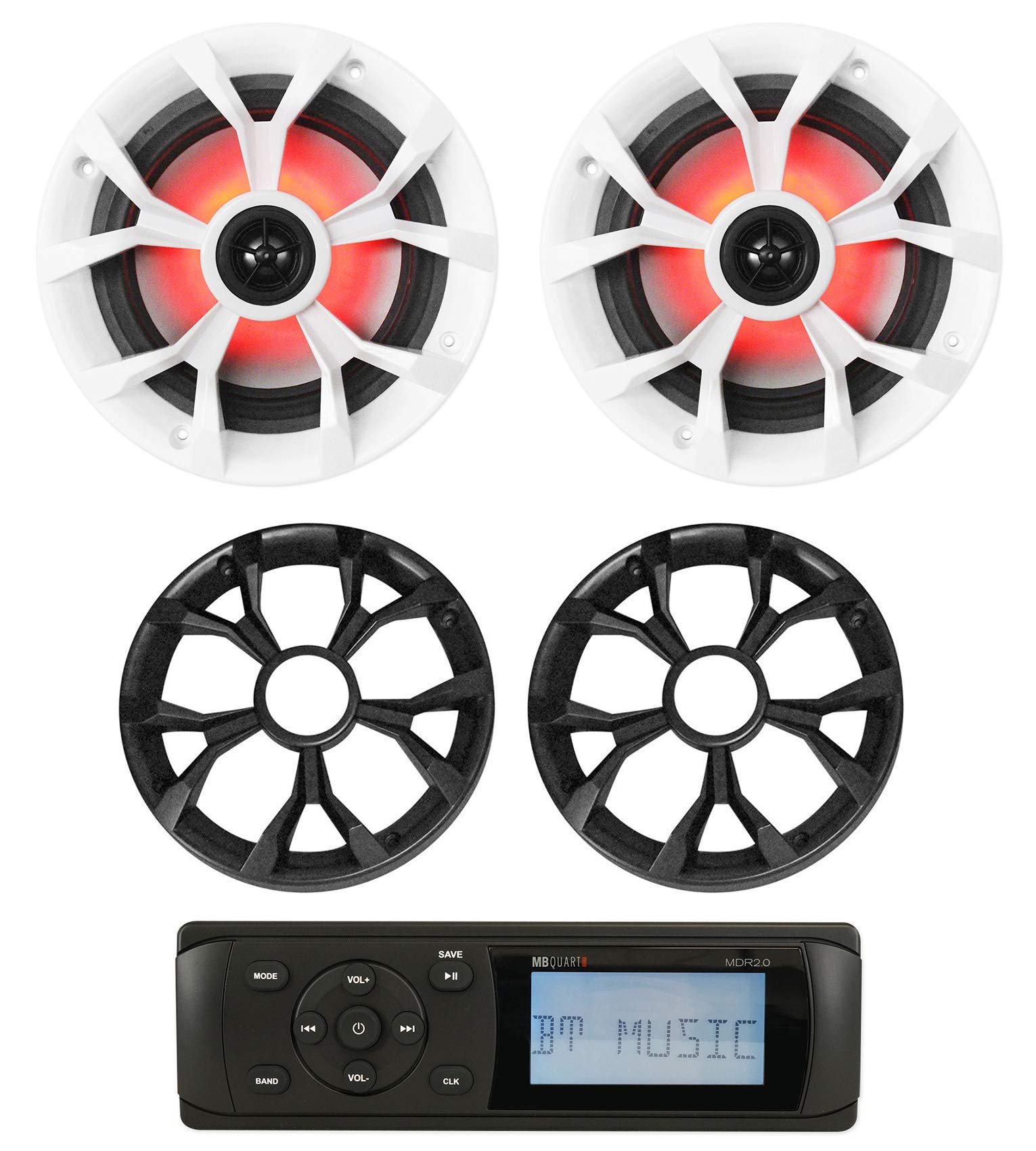 MB Quart MDR2.0 1-Din Marine Bluetooth Stereo with USB/AUX & (2) 6.5