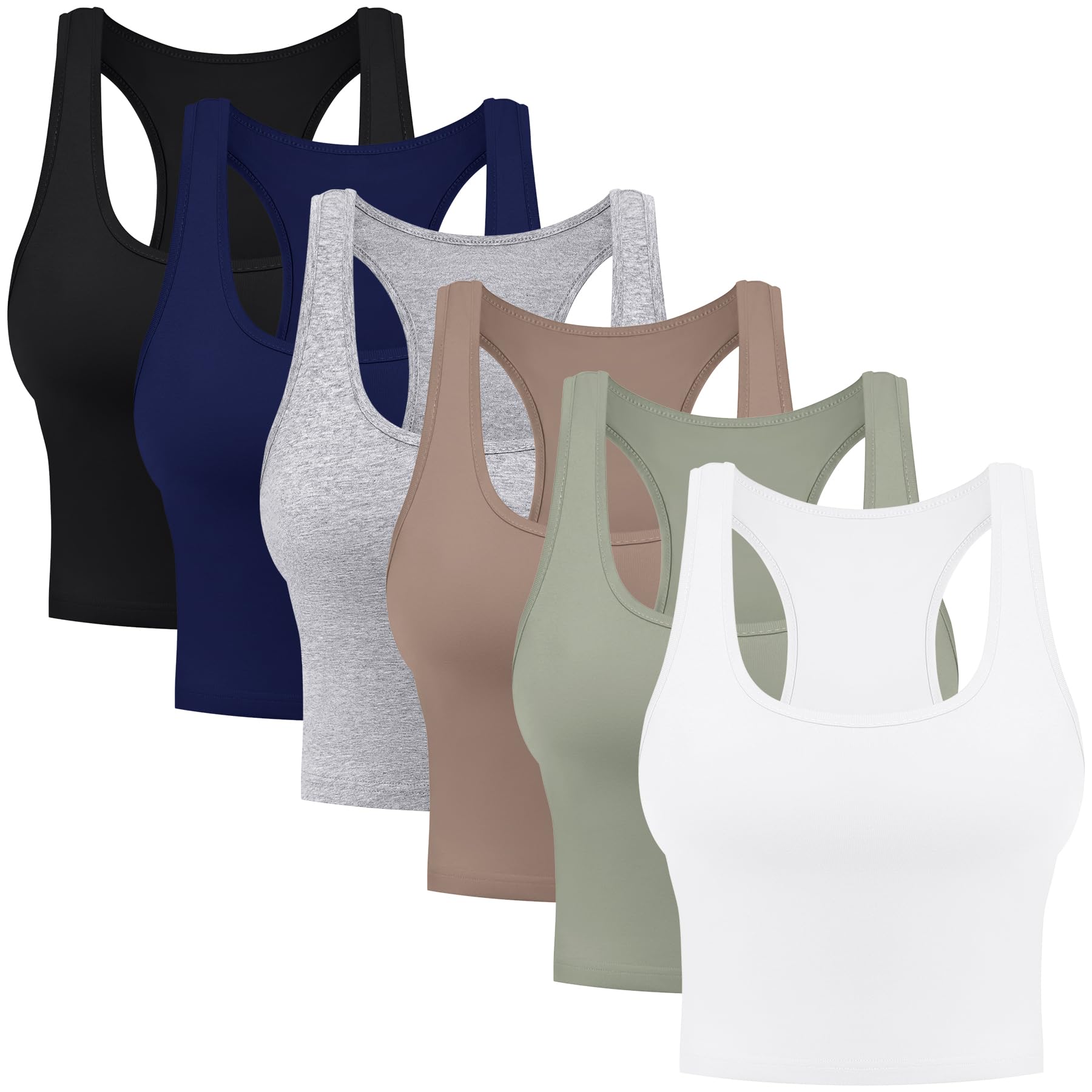 6 Pack Women's Cotton Crop Tank Tops - Sleeveless Racerback Sports Bras for Yoga, Workout & Gym - Breathable Athletic Shirts for Running, Fitness & Summer Wear