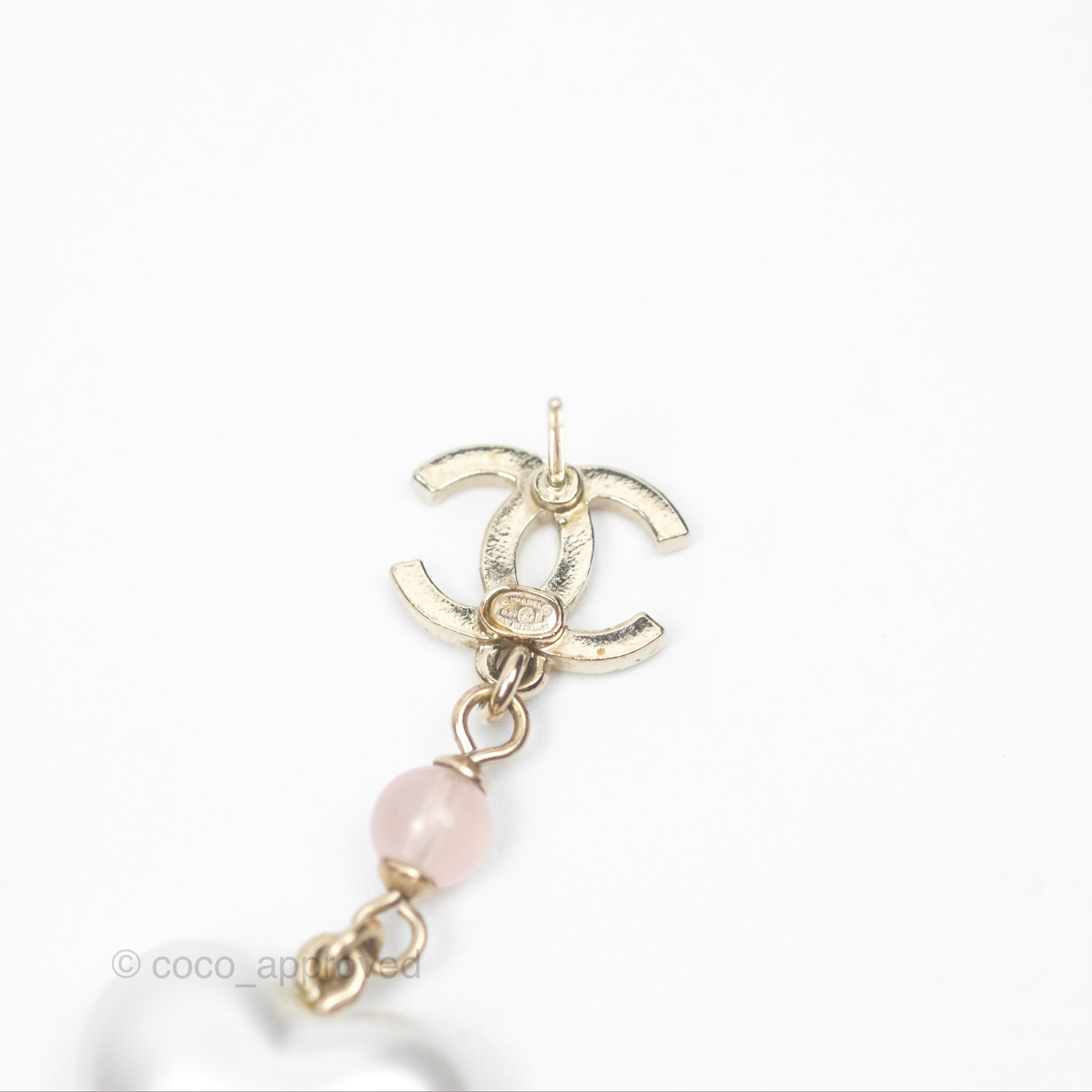 Chanel CC Pink Bead Heart Pearl Crystal Drop Earrings - Gold Tone 21B | Luxury Fashion Jewelry for Women, Perfect for Parties, Weddings & Special Occasions