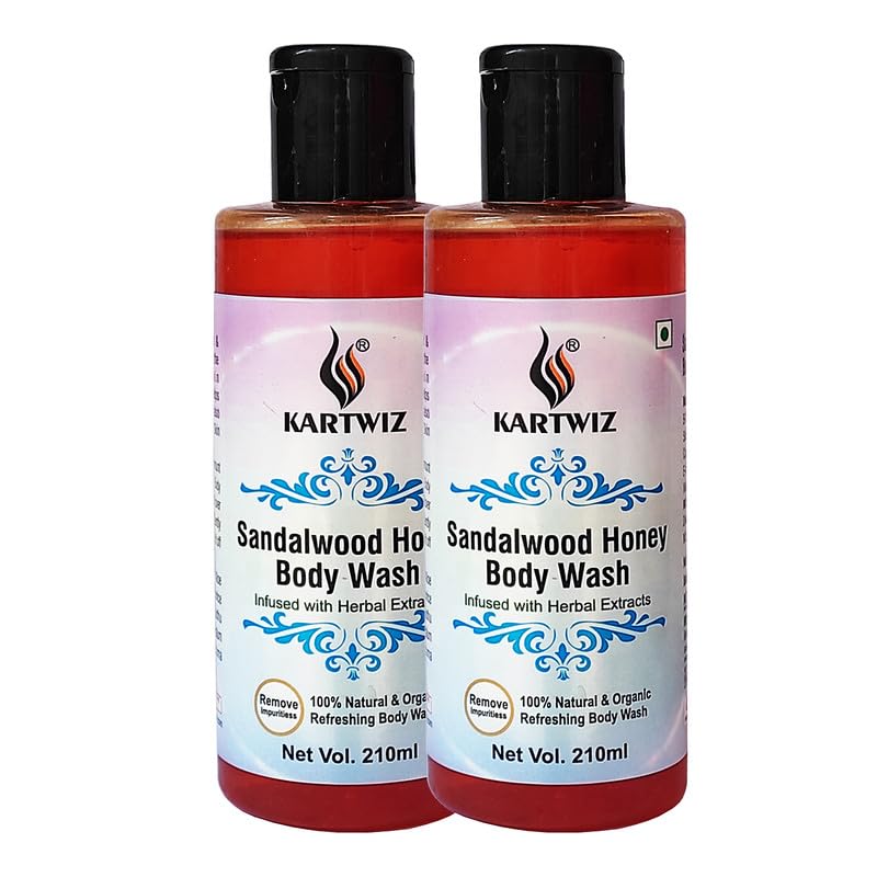 Kartwiz Sandalwood Herbal Body Wash - Natural & Refreshing Shower Gel for Men & Women, Pack of 2 | Moisturizing & Aromatherapy for Daily Relaxation & Skin Rejuvenation