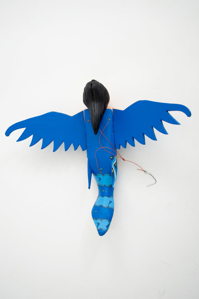 Blue Dewi Sri Goddess Flying Angel Hand Painted Sculpture - Handcrafted Hindu Statue for Home Altar, Yoga Studio Decor & Spiritual Gift