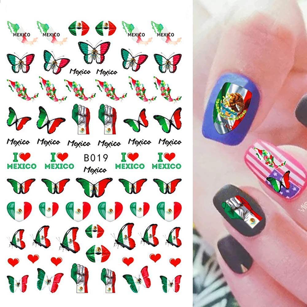 Mexican Flag Nail Stickers - 3D Self-Adhesive Nail Art for DIY Manicure & Party Decor