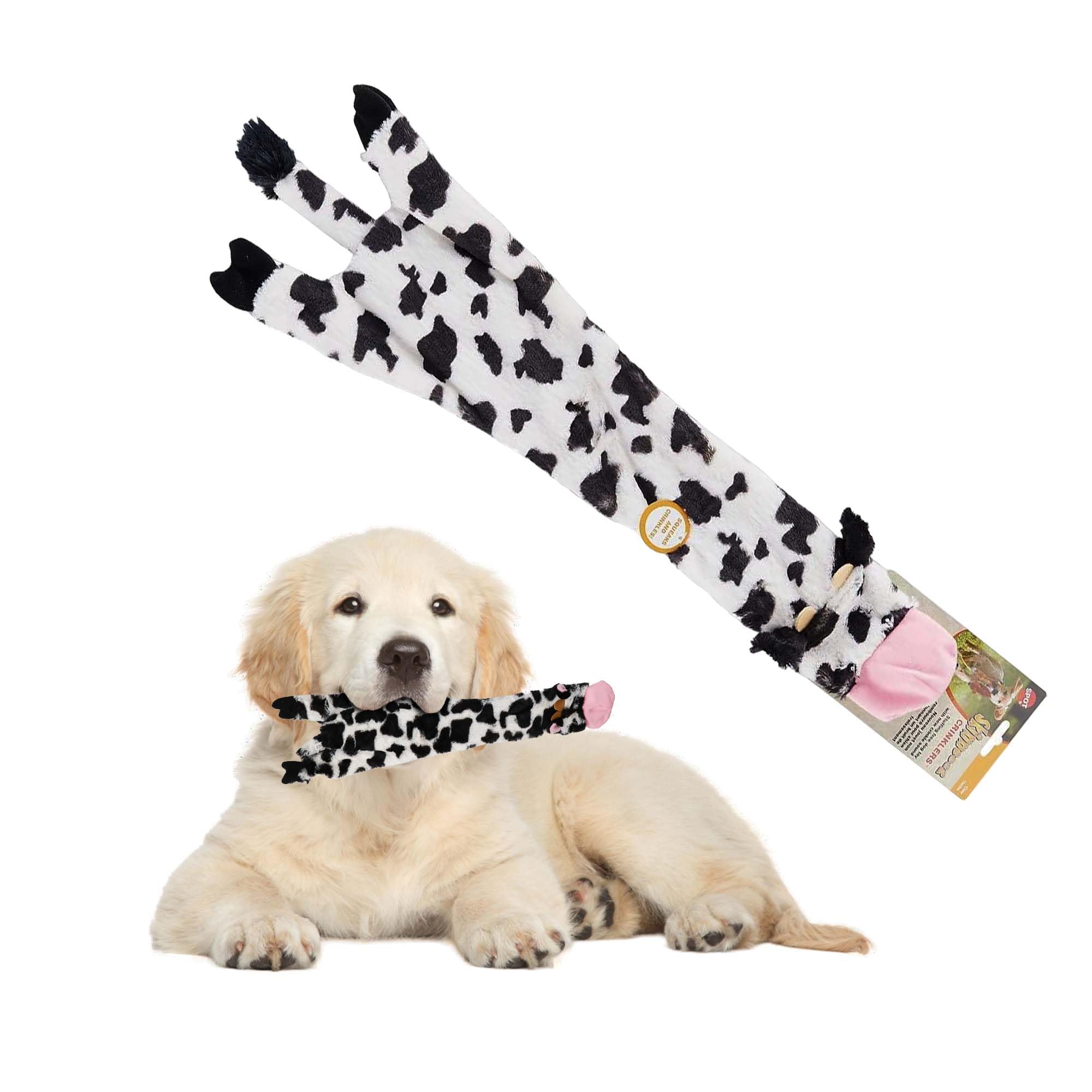 SPOT by Ethical Products Skinneeez Crinklers - Stuffless Crinkle Dog Toy with Squeaker for All Breeds | Interactive Tug-of-War Play Toy for Small & Large Dogs | Durable Squeaky Chew Toy (Cow Design, Large Size) - Perfect for Indoor Play, Training Rewards & Bonding Time