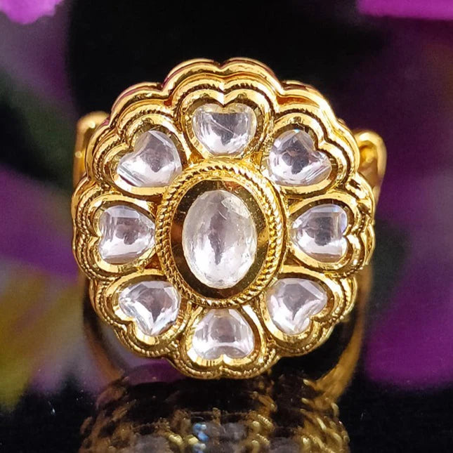 Exquisite Gold Plated Kundan Ring for Women - Elegant Indian Jewelry (Design 67) | Perfect for Weddings, Parties & Ethnic Fashion Accessories