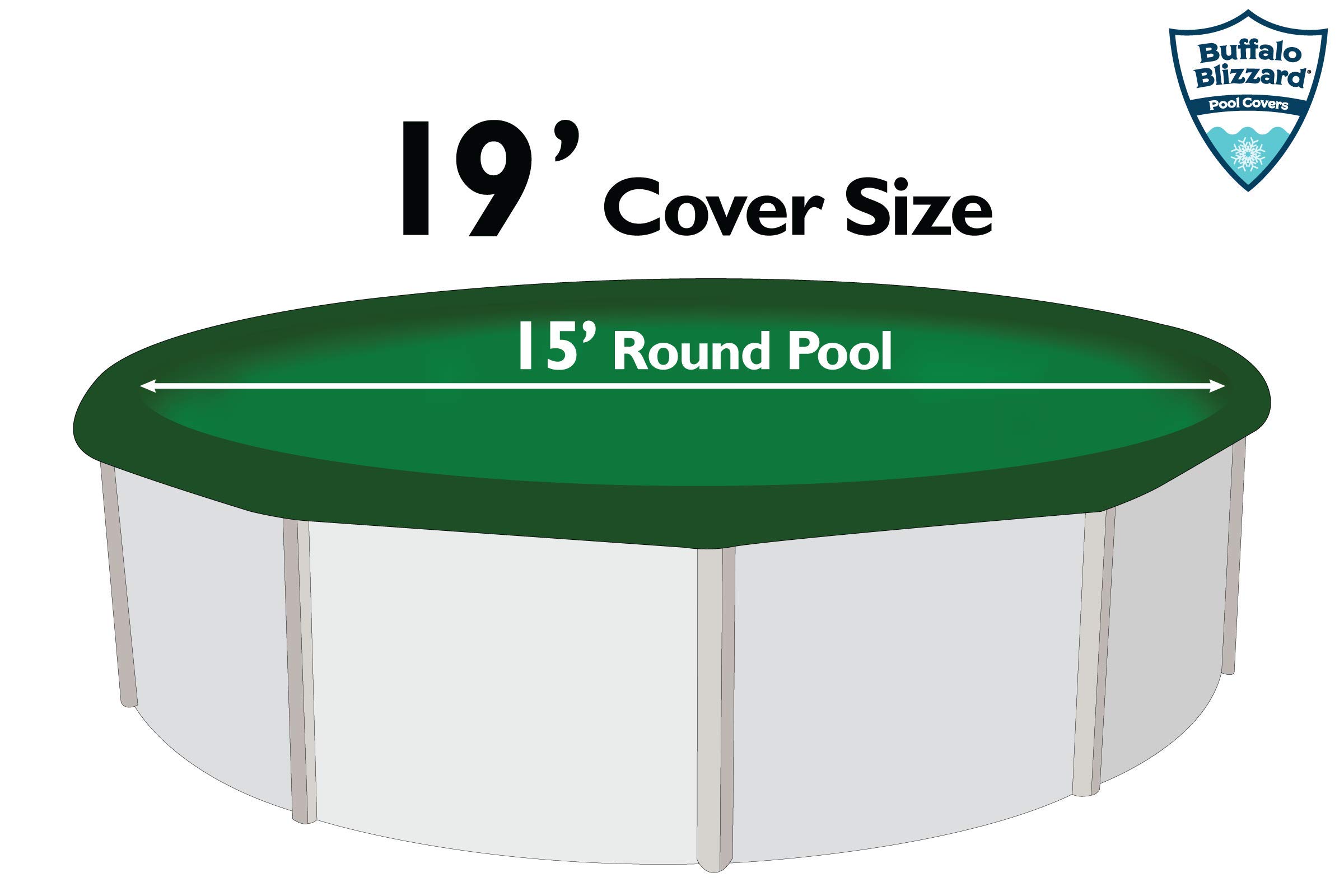 Buffalo Blizzard Ripstopper Winter Pool Cover for 15-Foot Round Above Ground Pools | Heavy Duty Green Tarp with 4-Foot Overlap & Air Pillow | Secure Snow Protection for Inground Swimming Pools | Perfect for Winterizing and Protecting Your Backyard Pool from Harsh Weather