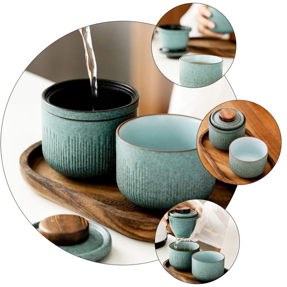 Portable Ceramic Travel Tea Set - Compact Tea Cup & Teapot Kit for On-the-Go Brewing | Perfect for Camping, Office, and Travel Use