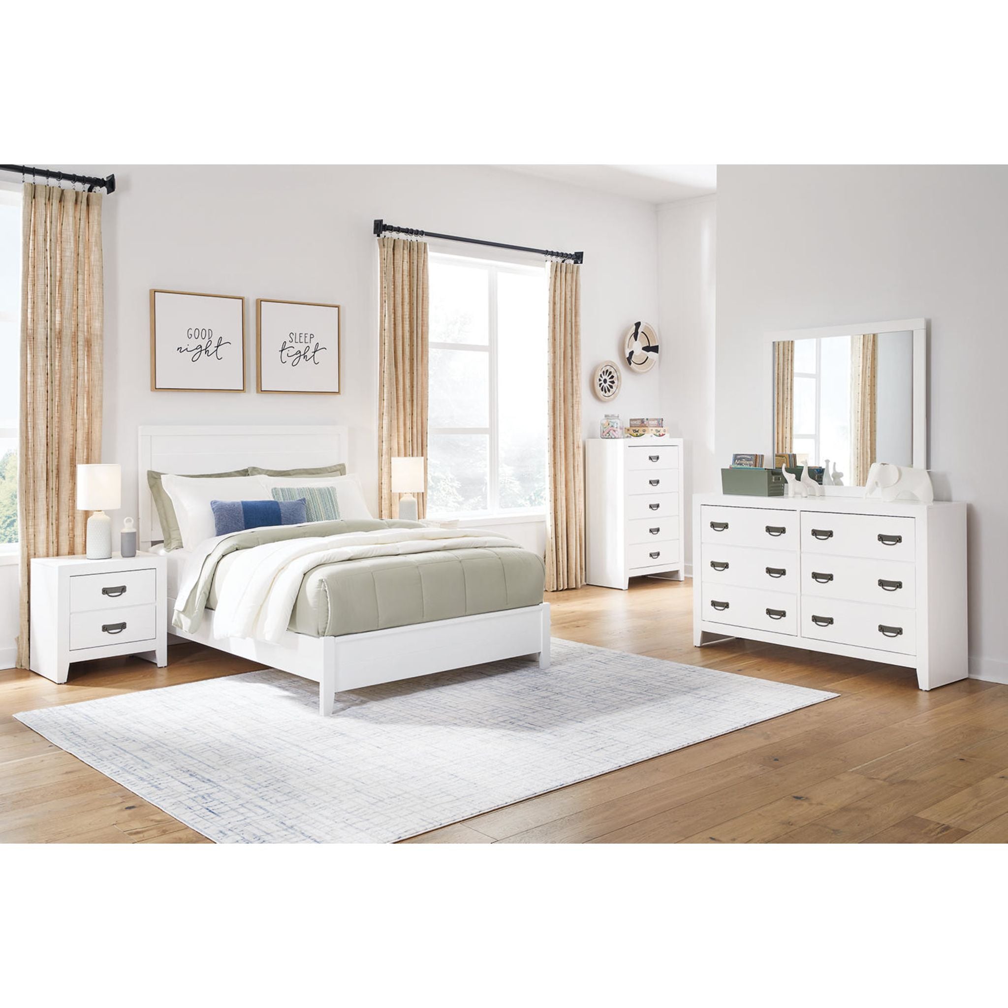 Binterglen Full Panel Bed Frame - Queen Size, White Wooden Platform Bed with Headboard & Footboard - Perfect for Modern Bedroom, Guest Room, or Dormitory