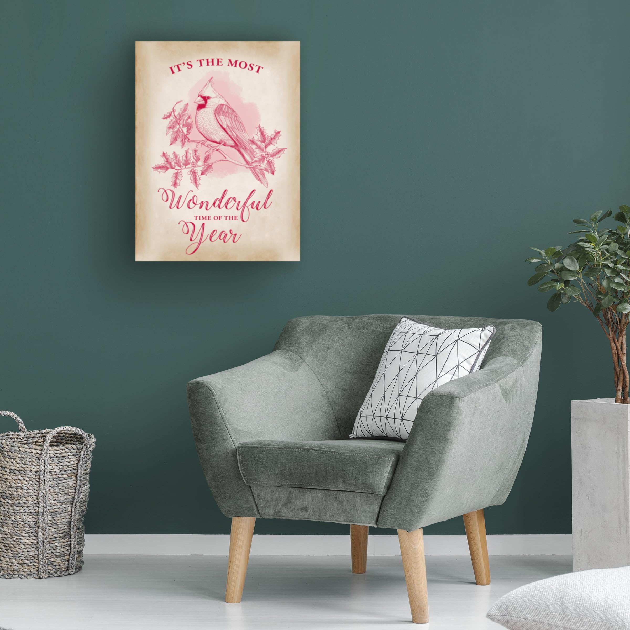Trademark Fine Art 'Christmas Cardinal' Canvas Wall Art Print - Holiday Home Decor for Living Room, Bedroom & Office
