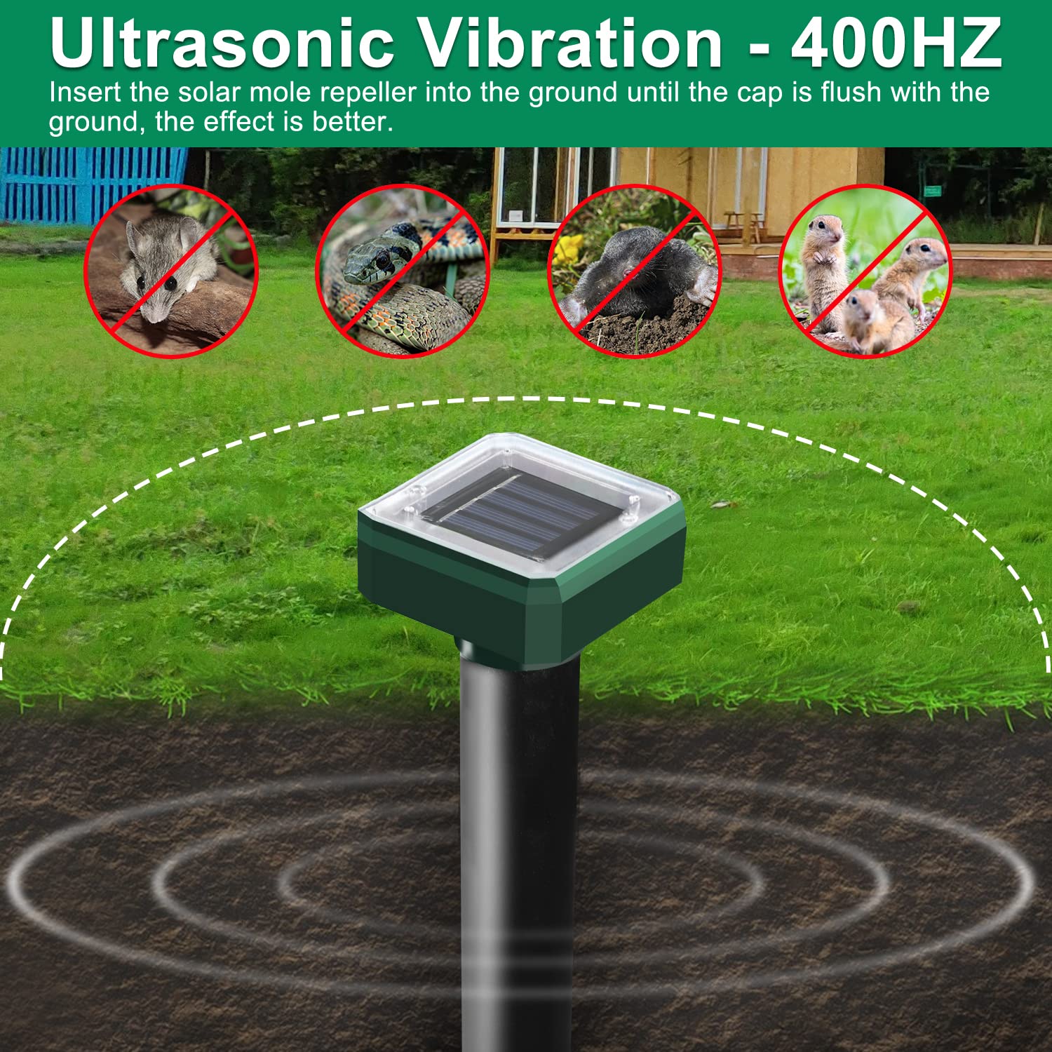 Solar Powered Ultrasonic Mole Repellent - 10 Pack Waterproof Sonic Pest Deterrent Spikes for Voles, Gophers & Snakes | Effective Garden & Yard Protection | Ideal for Lawns, Flower Beds & Vegetable Patches