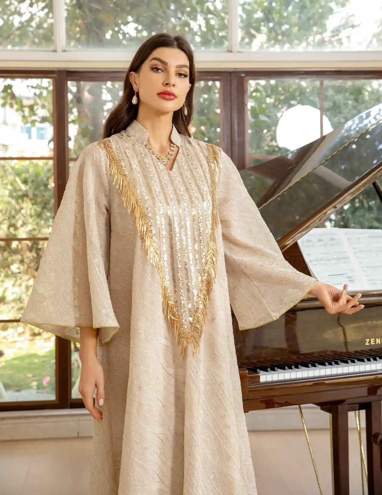 Elegant Eid Dress for Women - Doris Embroidery & Sequins Kaftan Caftan | Perfect for Eid Celebrations, Weddings & Special Occasions