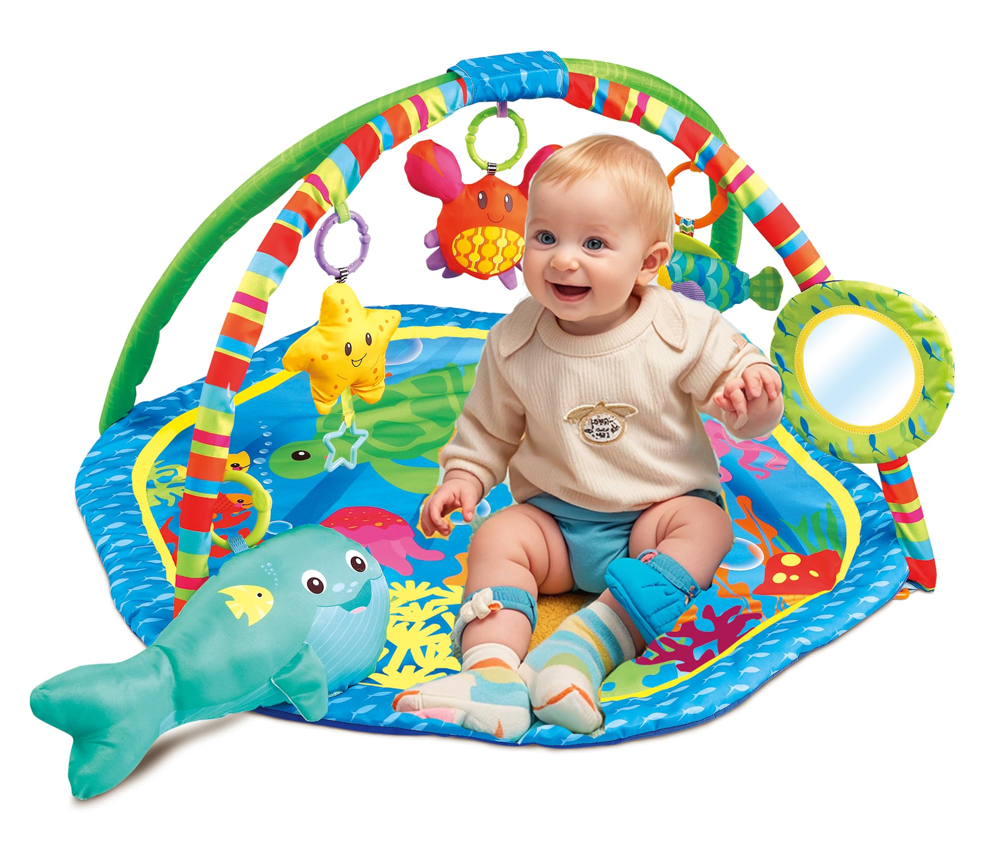 Baby Activity Play Gym Mat with Ocean Park Theme, Hanging Toys & Animal Figures - 30