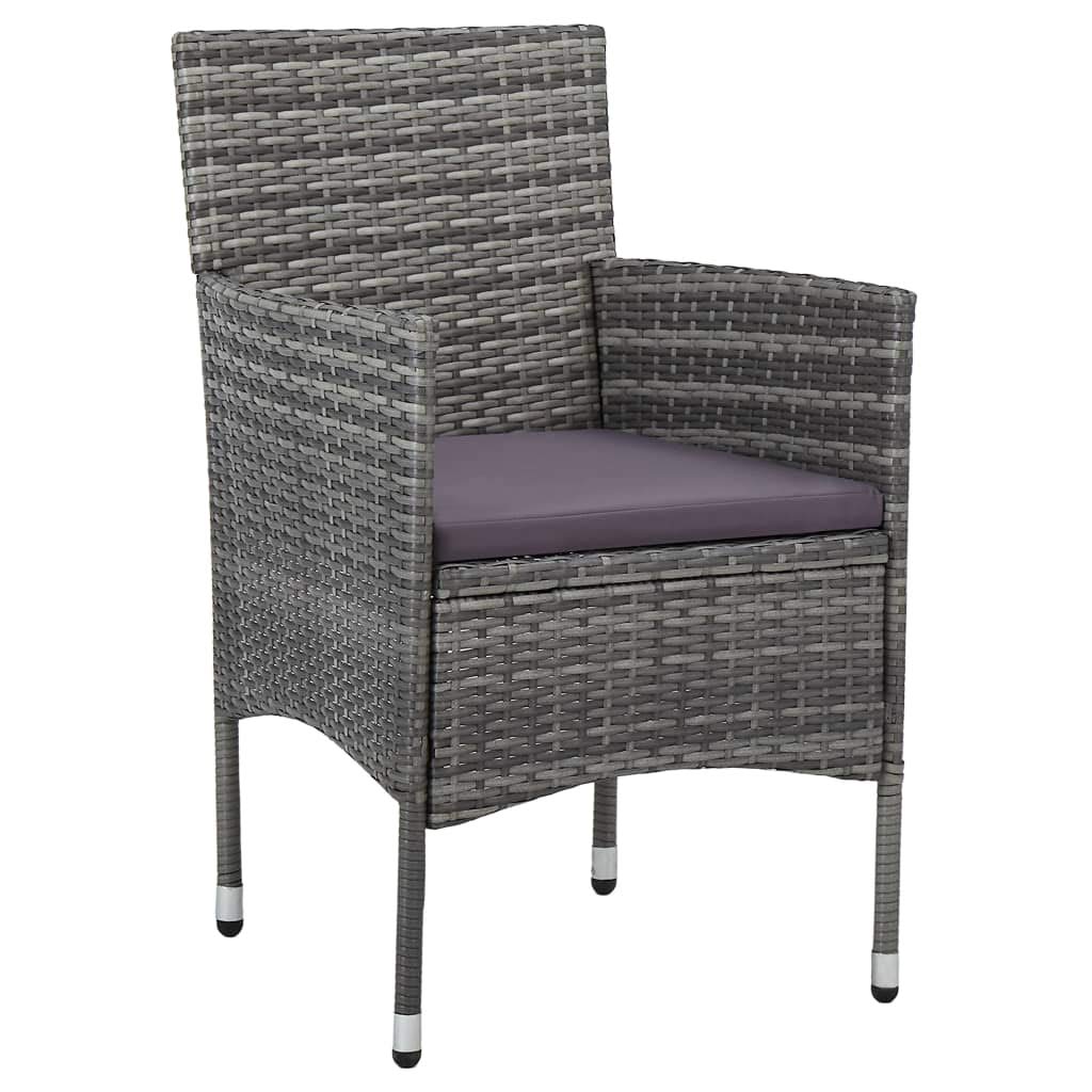 3-Piece Gray Poly Rattan & Glass Patio Dining Set - Outdoor/Indoor Wicker Furniture for Backyard, Porch, Garden, Poolside, Balcony - Perfect for Al Fresco Dining & Relaxing