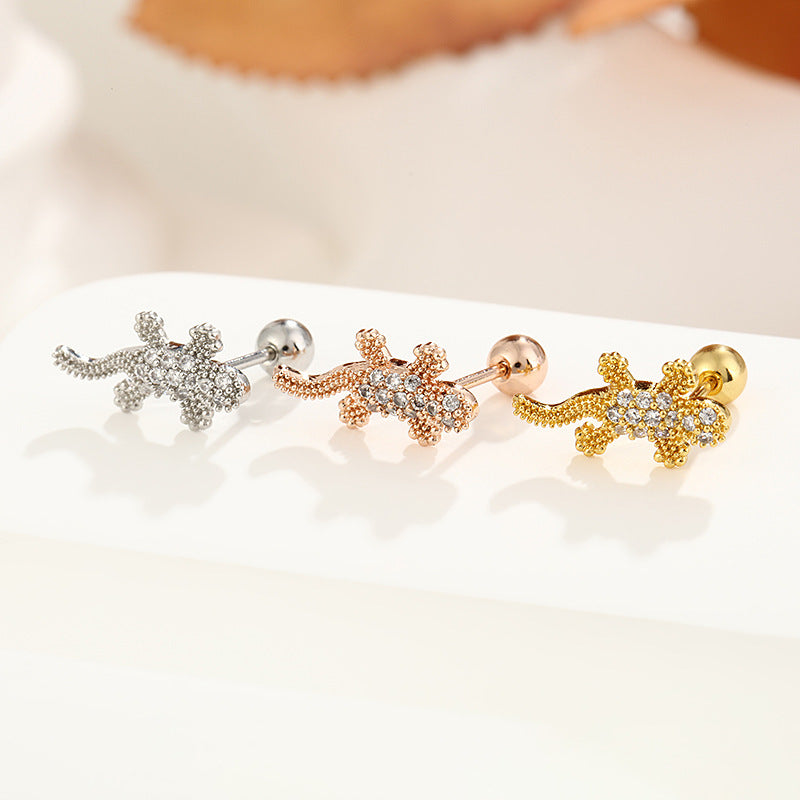 20G Rose Gold Tiny Lizard Stud Tragus Earrings for Cartilage Piercing | Hypoallergenic Body Jewelry for Women | Perfect for Daily Wear & Special Occasions
