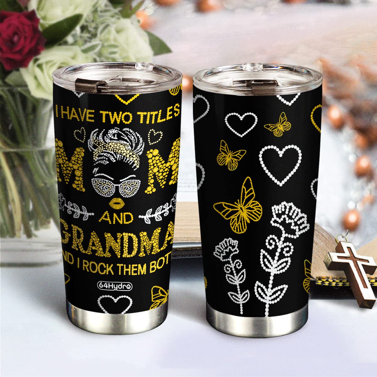 64HYDRO 20oz Yellow Vacuum Insulated Tumbler with Lid - Inspirational Birthday Gift for Women, Mom, Grandma - Double Wall Travel Coffee Mug for Office, Hiking & Daily Use