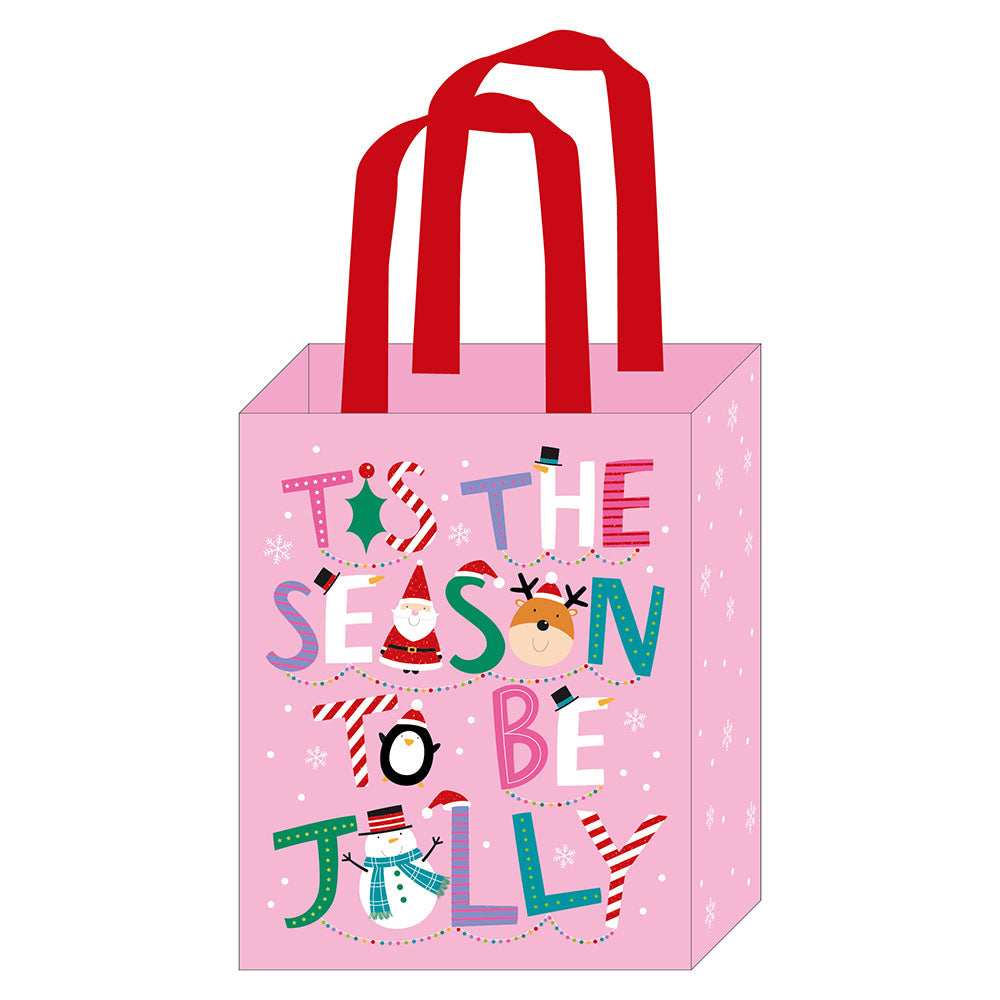 Christmas 'Tis The Season Canvas Tote Bag with Inside Lamination - 13x16x6 Inches - Reusable Holiday Shopping Bag for Gifts, Groceries & Festive Outings