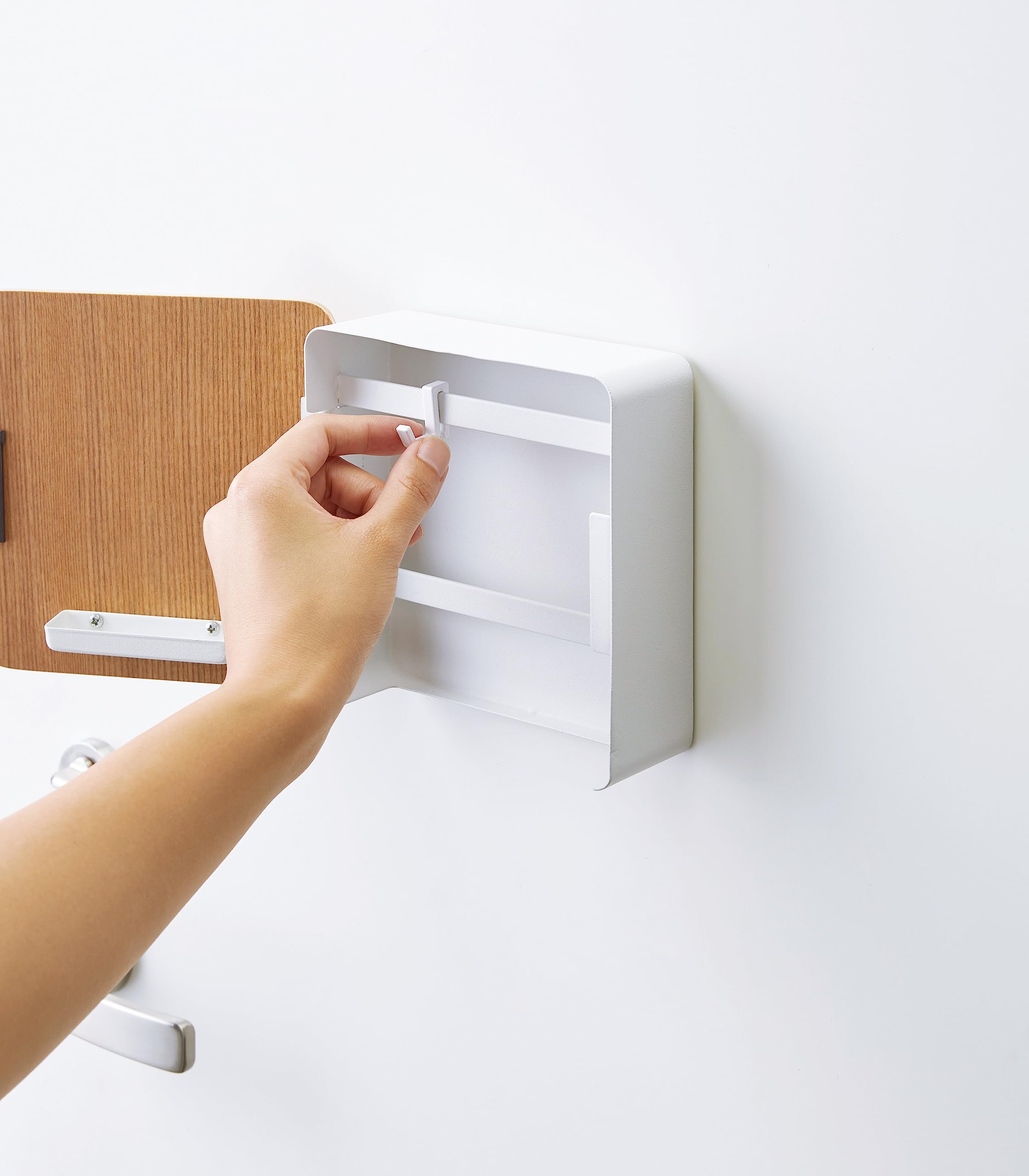 Yamazaki Home Rin Square Magnetic Key Cabinet - Wood Accented Key Organizer with Steel Frame - Perfect for Entryway, Mudroom & Home Organization